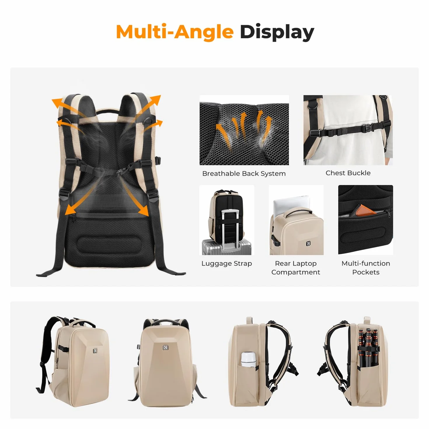 K&F CONCEPT Plecak na aparat, twarda torba na aparat fotograficzny DSLR z przegrodą na laptopa 15-15,6 cala, wodoodporna obudowa na aparat, kompatybilna z dronem Canon/Nikon/Sony/DJI Mavic