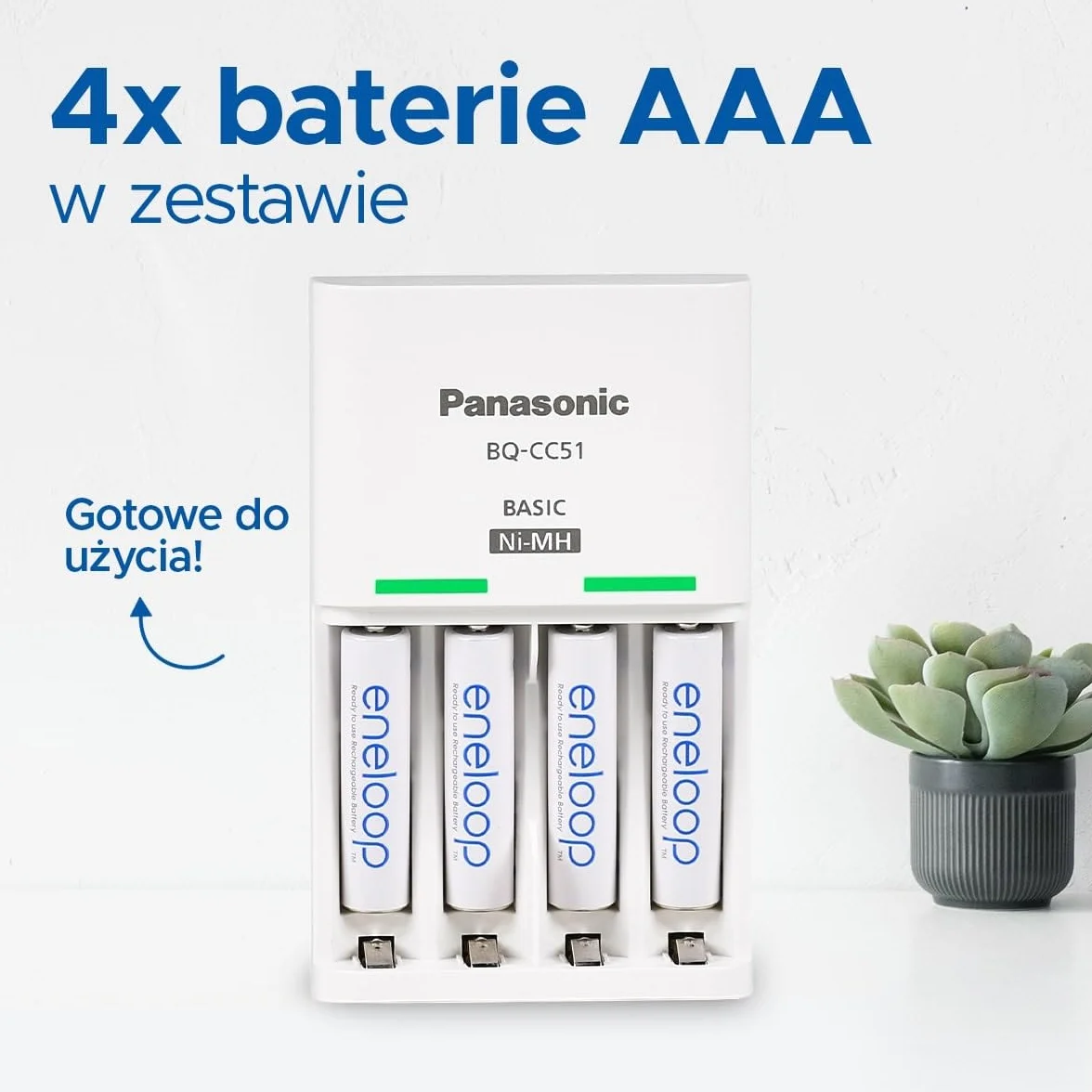 Panasonic eneloop 52061040ic eneloop Basic USB do 2 lub 4 akumulatorów AA/AAA Ni-MH z 6 funkcjami bezpieczeństwa i micro USB, w zestawie z 4 akumulatorami eneloop AA/Mignon, min. 2000 mAh
