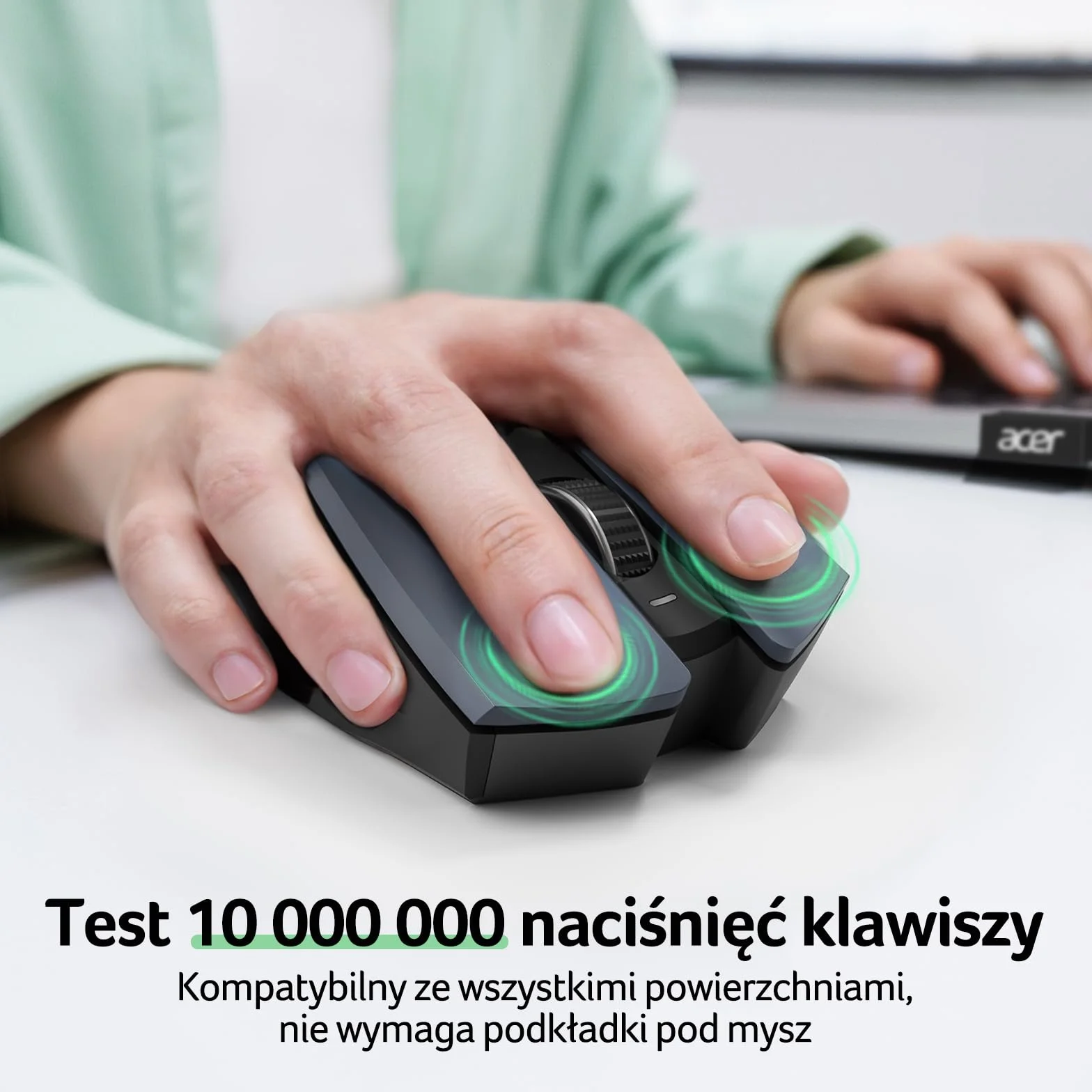 Acer Mysz Bezprzewodowa, 3 Poziomy DPI, Ergonomiczna Mysz Komputerowa 2,4 GHz z Odbiornikiem USB, 6 Przycisków, Śledzenie Optyczne, Wskaźnik Baterii, Przenośna do Laptopa, Komputera, PC, Desktop, Mac