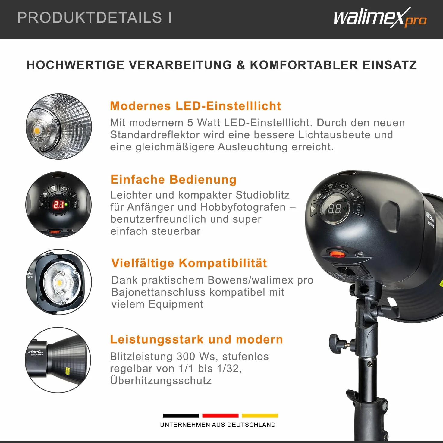 Walimex pro Zestaw 2 studyjnych lamp błyskowych Newcomer 300 II, komplet wraz z softboxami, statywami oświetleniowymi i wyzwalaczem radiowym, idealny do studia fotograficznego