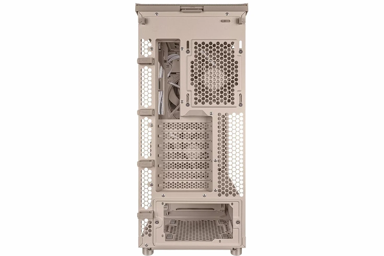 ASUS ProArt PA401 Wood Edition - Obudowa ATX z panelem siatkowym, kompatybilna z procesorem graficznym 314 mm, kompatybilna z chłodnicami 240 mm, dwa wentylatory 160 mm, zdejmowany uchwyt zasilacza