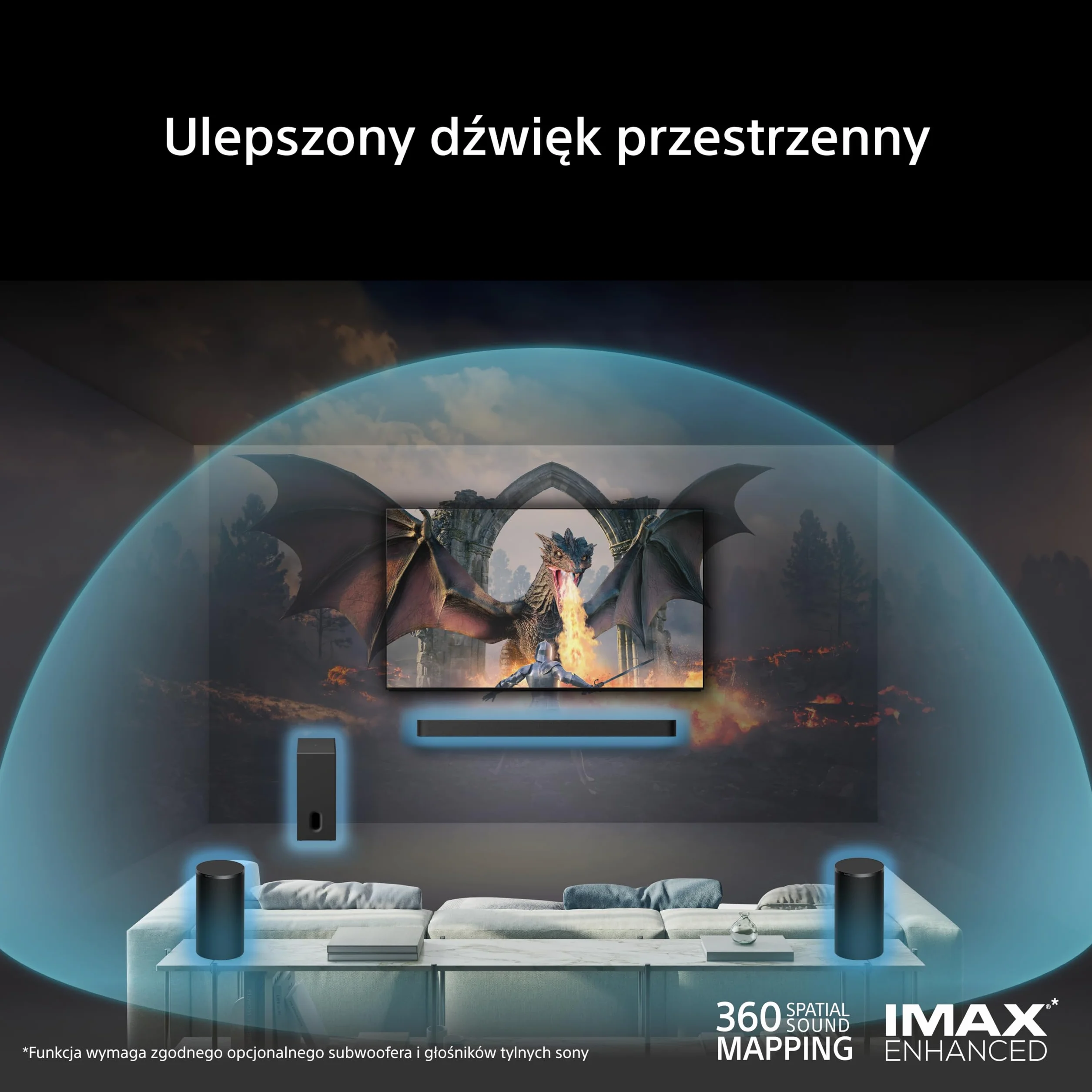 Sony BRAVIA Theatre Rear 9, bezprzewodowe głośniki tylne o mocy 200 W do soundbara/systemu kina domowego, kompatybilne z modelami A9000/A8000/A7100, SA-RS9, model 2026