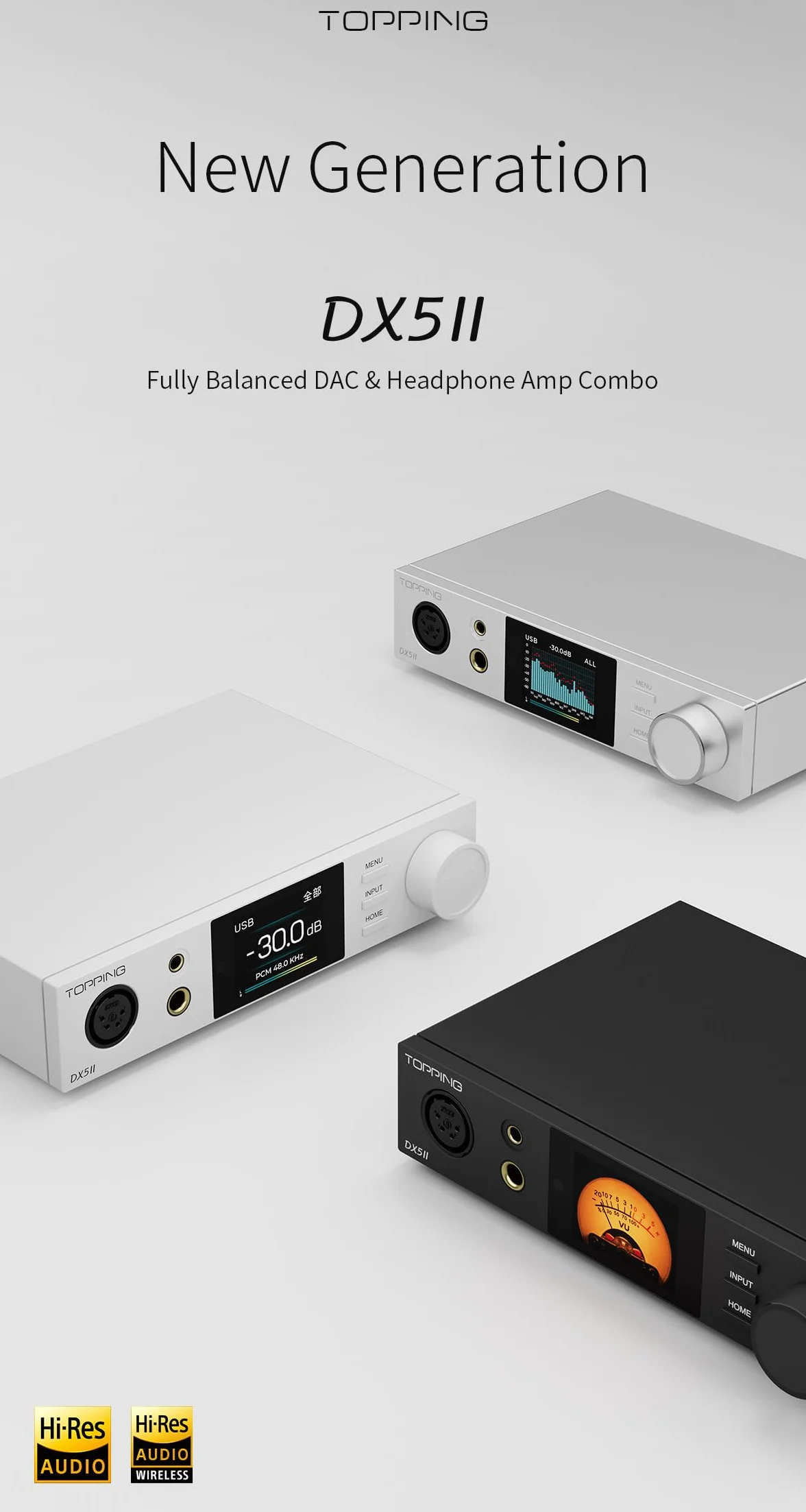 TOPPING DX5 II Dekoder Dua ES9039Q2M Desktop DAC i wzmacniacz słuchawkowy (biały)