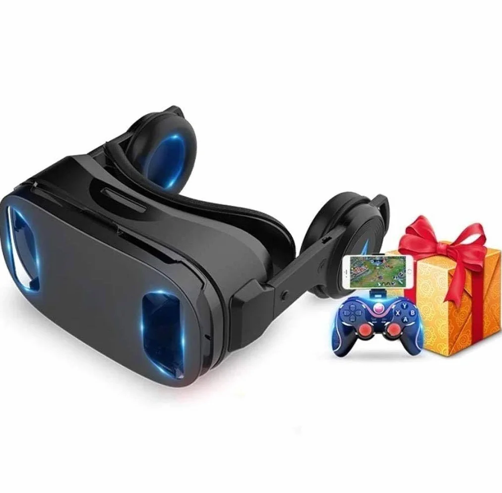 Zestaw słuchawkowy VR okulary 3D Virtual Reality VR niebieskie światło HD obiektyw VR zestaw zawiera gogle do rzeczywistości wirtualnej 3D, kontroler, regulowane okulary VR - kompatybilne z iPhone i Android z gamepadem