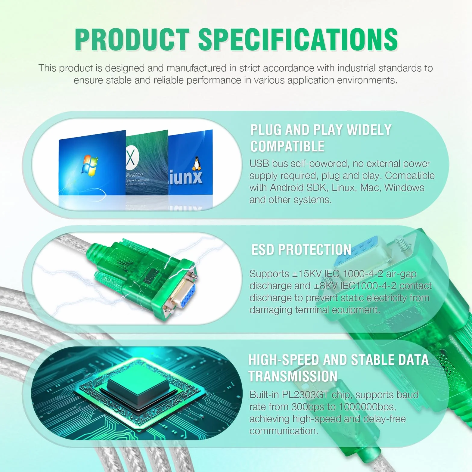 Kabel adaptera USB na RS232 żeński DB9 komputer port szeregowy 1,8 m, z chipem PL2303GT, kompatybilny z Windows, Mac, Linux, Android.