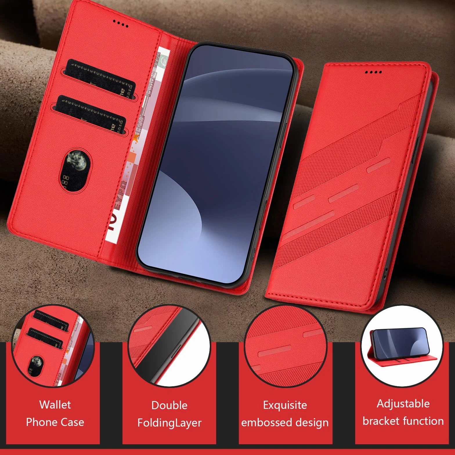 Skórzany pokrowiec Folio do Motorola Edge 70 Pro, PU/TPU portfel etui, czerwony