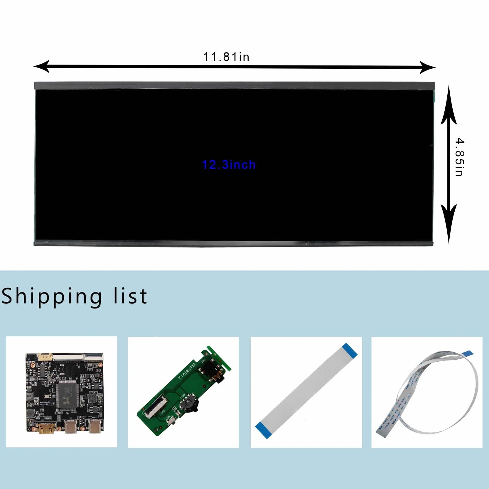 VSDISPLAY 12,3 cala 2400 x 900 2K IPS LCD szeroki ekran barowy USB C, do monitora markizy gamingowej/miernika samochodowego