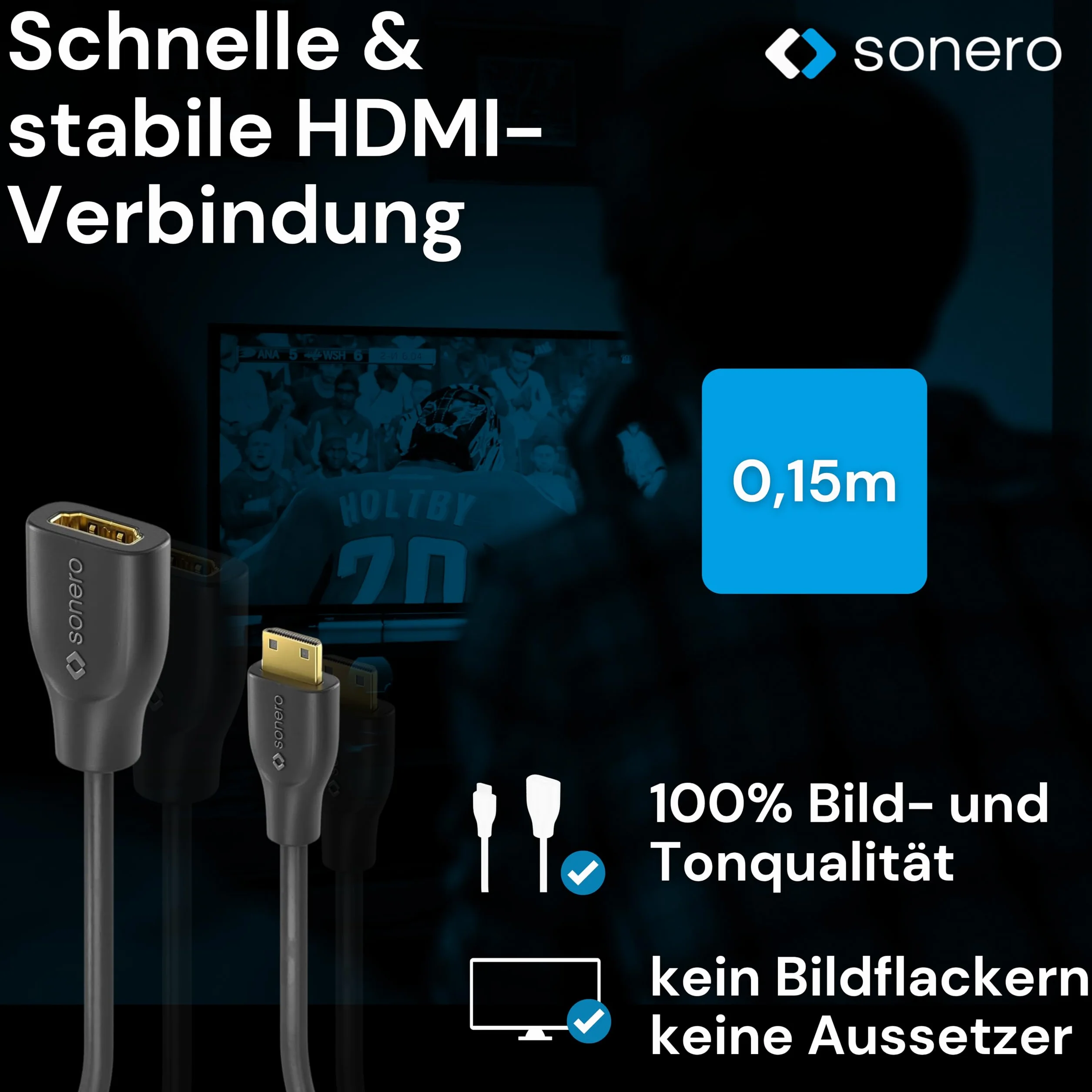 Sonero Mini HDMI na 4K HDMI Adapter do oszczędzania portów HDMI, wysoka prędkość Premium, wtyczka Mini HDMI C do gniazda HDMI A, podwójny ekran, obudowa PCV, 0,15 m, kurtka PVC, X-PHA020-0015