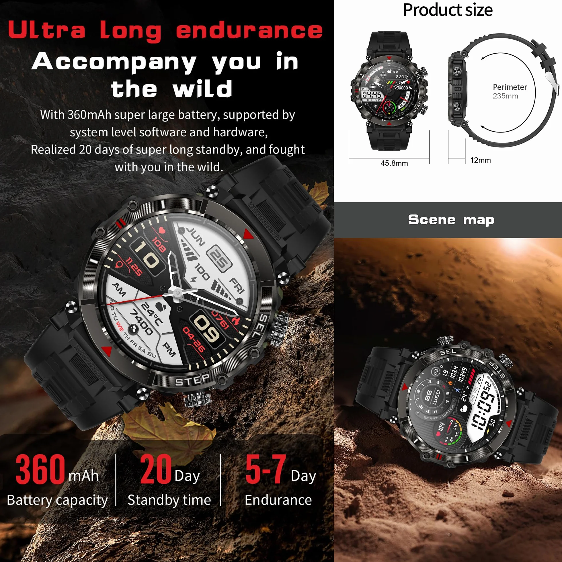 Smartwatch Inteligentny Zegarek Męski z Połączeniami, 1.39" Wodoodporny Smart Watch Sportowy Krokometr Pulsometr Ciśnienie Krwi Bransoletka Aktywność Cyfrowy Zegarek dla IOS Android (czarny)
