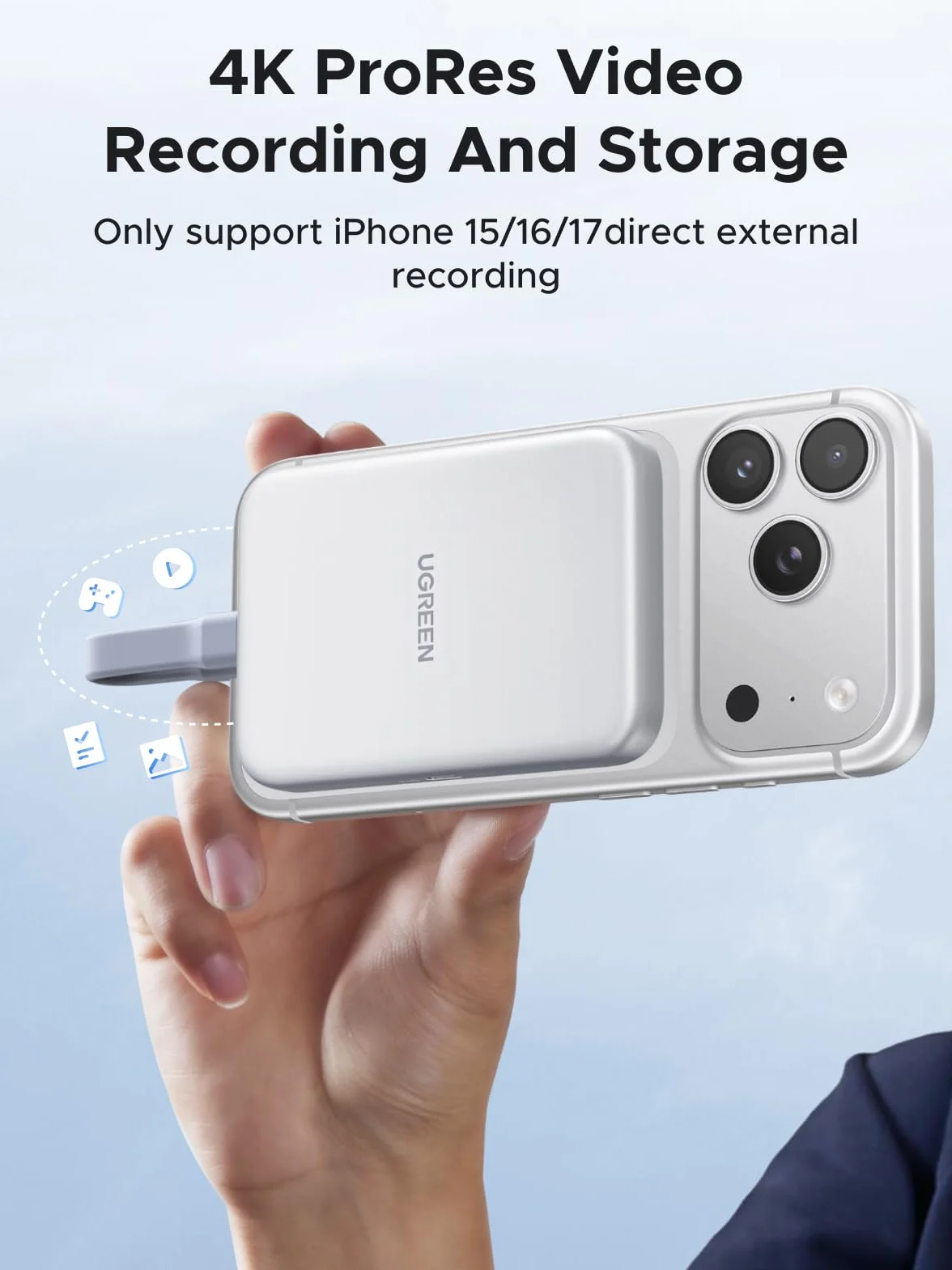 UGREEN Magnetyczna obudowa M.2 NVMe SSD z Magsafe dla iPhone 16 i 15 Pro Max ProRes, adapter USB C 3.2 Gen 2x1 10 Gbit/s NVMe dla M.2 2230/2242/2260/2280 NVMe SSD
