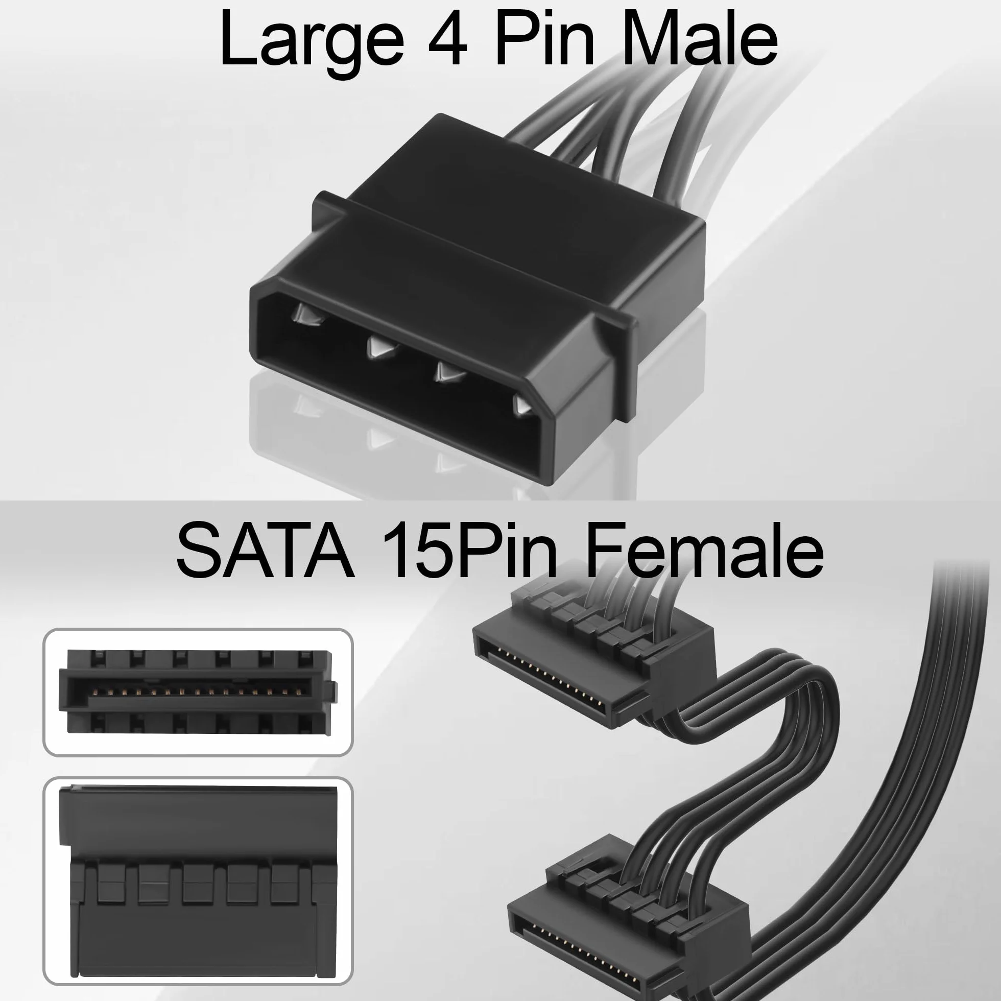 Molex do 4 x kabel rozdzielacza zasilania SATA 52 cm 18AWG ocynowana miedź - do rozszerzenia PC/NAS/serwera HDD/SSD