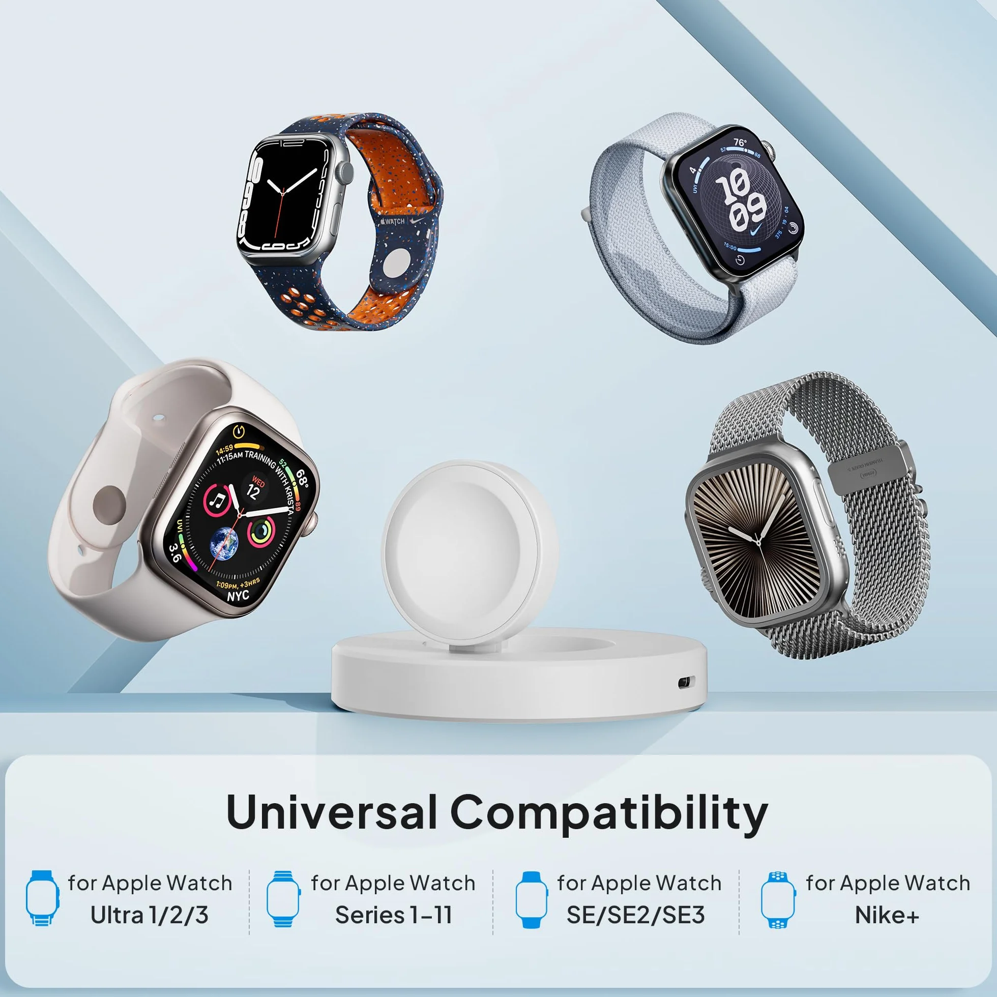 Elebase Ładowarka 5W do Apple Watch 11 z Portem Zasilania USBC i Lightning | Składany Magnetyczny Adapter, Bezprzewodowa Stacja Ładowania dla iWatch Series 10 9 8 7 6 5 4,Ultra SE 3 2 1