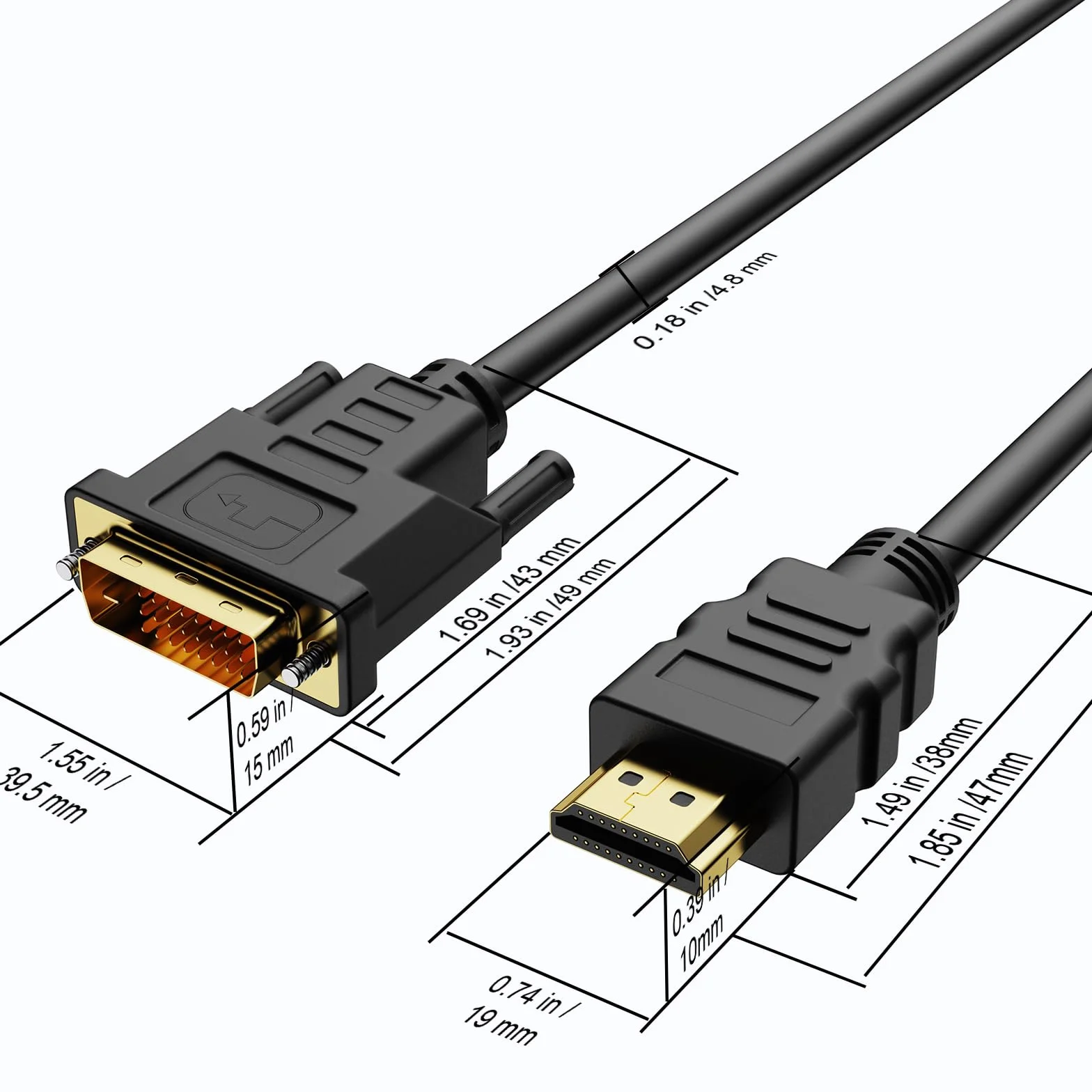 Kabel adaptera HDMI na DVI 1 m, dwukierunkowy kabel do monitora DVI-D 24+1/HDMI, podłącz urządzenie HDMI do monitora DVI lub odwrotnie, Full HD/1080P