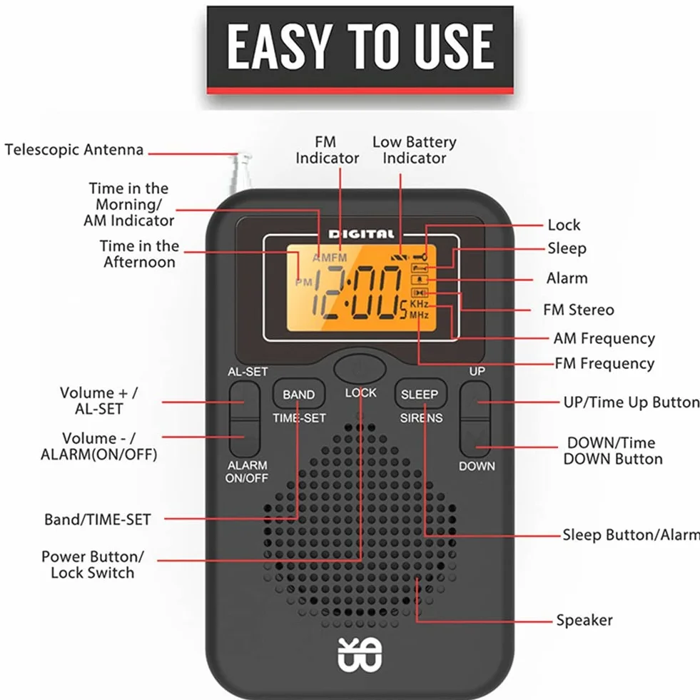 Przenośne radio mini AM FM pogodowe z ekranem LCD odtwarzacz radia cyfrowego