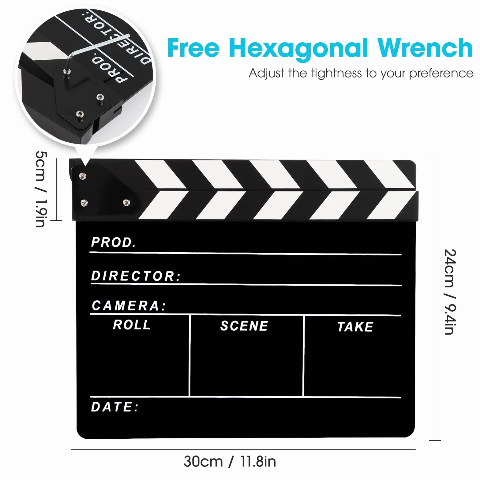 Reżyserzy Clapboard do filmu, Hollywood Slate Move Photography Video TV Cut Action Scene Akrylowa tablica z magnetyczną gumką do tablicy, dwa niestandardowe długopisy, ściereczka do