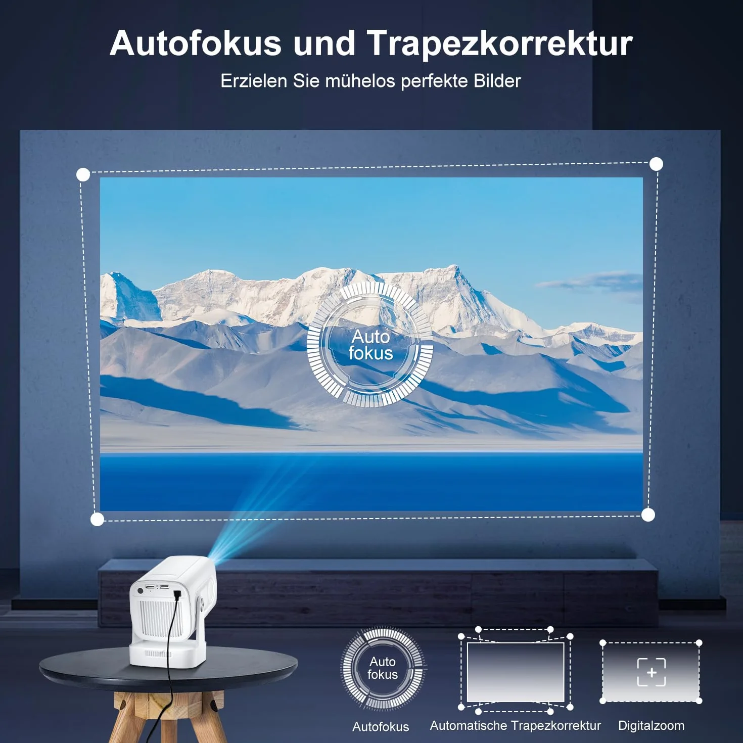 Mini Projektor Salange, Obsługuje Rozdzielczości 8K i 1080P, Autofokus, Przenośny Projektor z Wi-Fi 6 i BT 5.4, Auto Korekcja Trapezu,Obsługujący Rozdzielczość 4K, System Kina Domowego Android 14