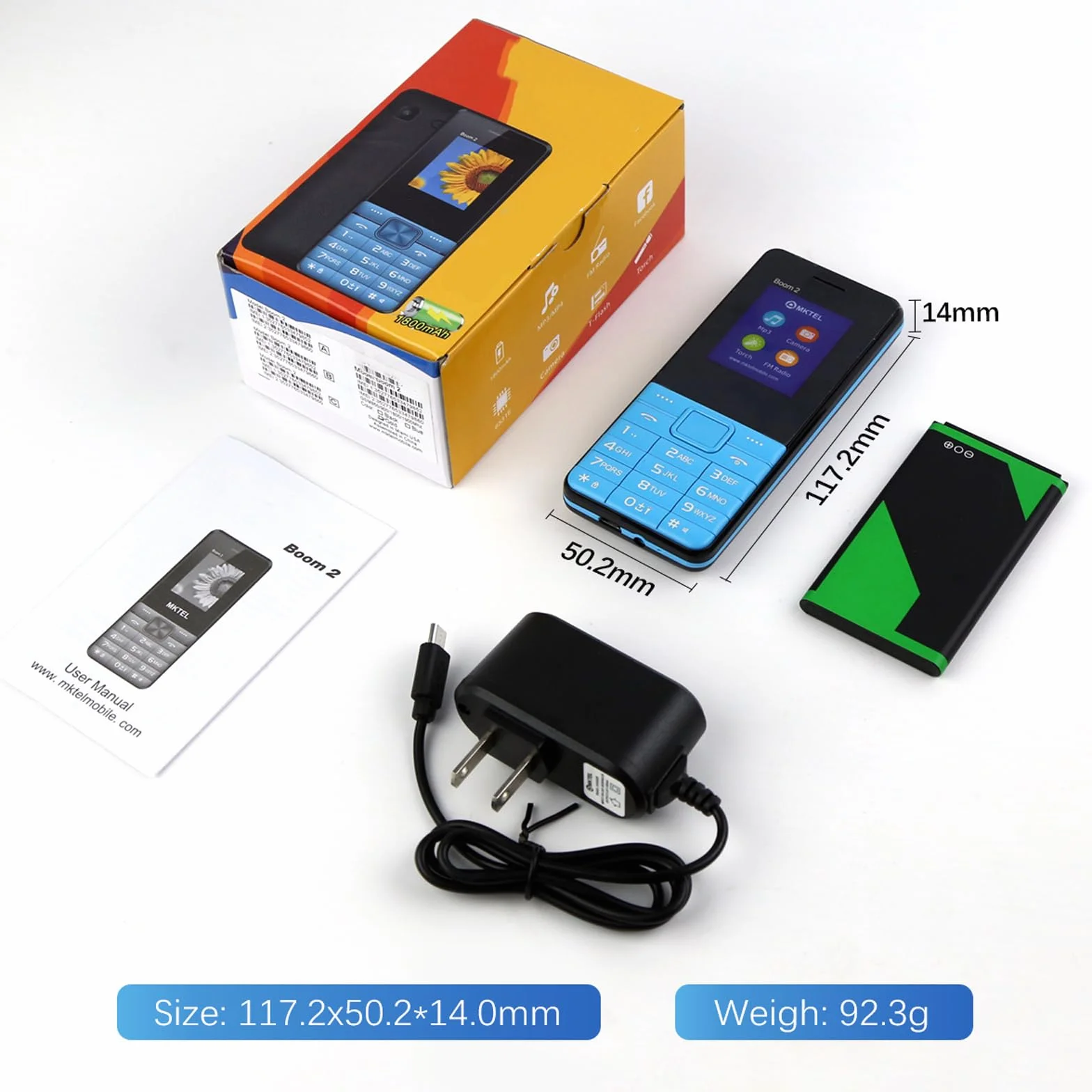 Podstawowy telefon komórkowy dla osób starszych, telefon komórkowy 2G z dużym przyciskiem, odblokowany, standard sygnału GSM, obsługa kart dual SIM + SD,Blue