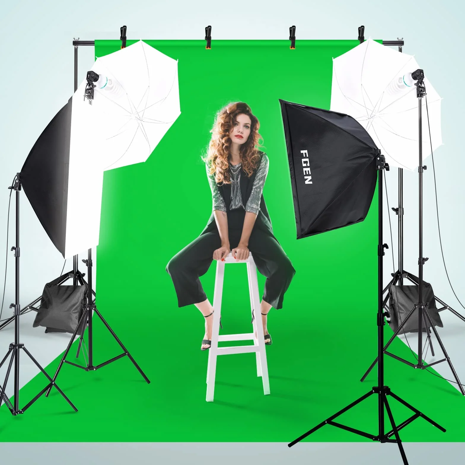 FGEN, 2X135W 2X85W LED (światło monochromatyczne) Zestaw softbox studia fotograficznego, bawełna 2,6mx3m, 2x50x70cm Oświetlenie fotograficzne, parasole, worek z piaskiem i zestaw do zdjęć studyjnych