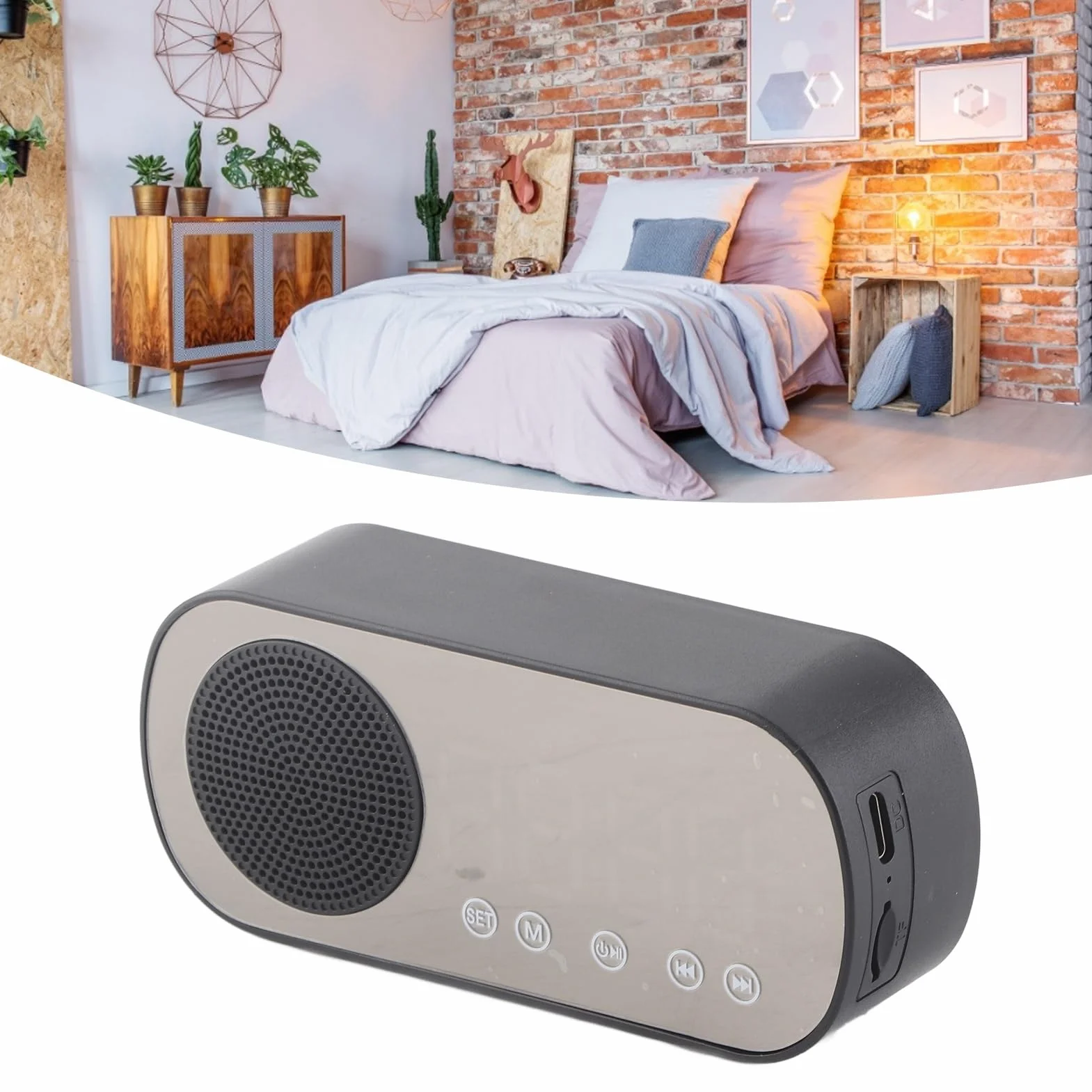 Budzik Radiowy, Ustawienie Podwójnego Budzika, Przenośne, Dostrojone Cyfrowe Radio FM, z Głośnikiem Muzycznym Bluetooth, Duży Ekran LED, Wiadomości, Prognozy Pogody