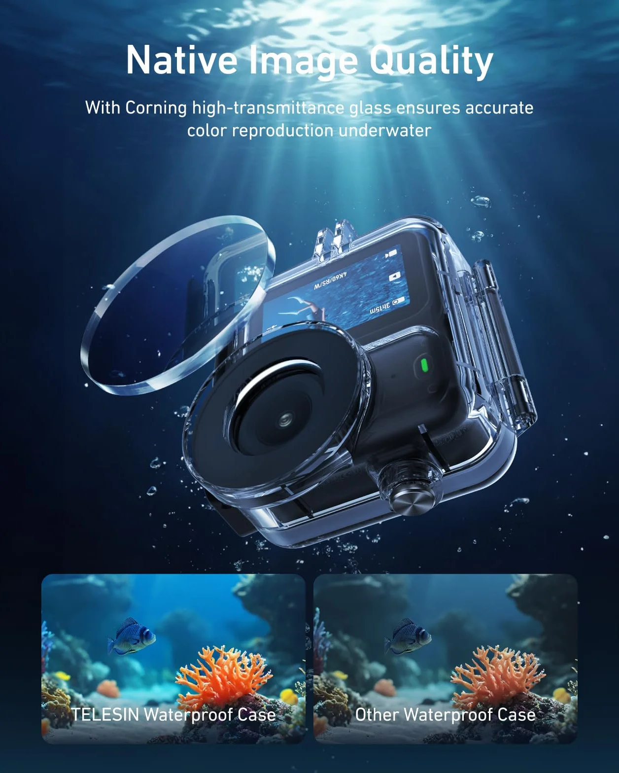 TELESIN Wodoodporna obudowa ochronna dla DJI Osmo Nano/Xtra Atto, 60M/196FT wodoodporna obudowa podwodna dla akcesoriów DJI Osmo Nano, głębokie nurkowanie z antymgielnymi arkuszami do snurkowania