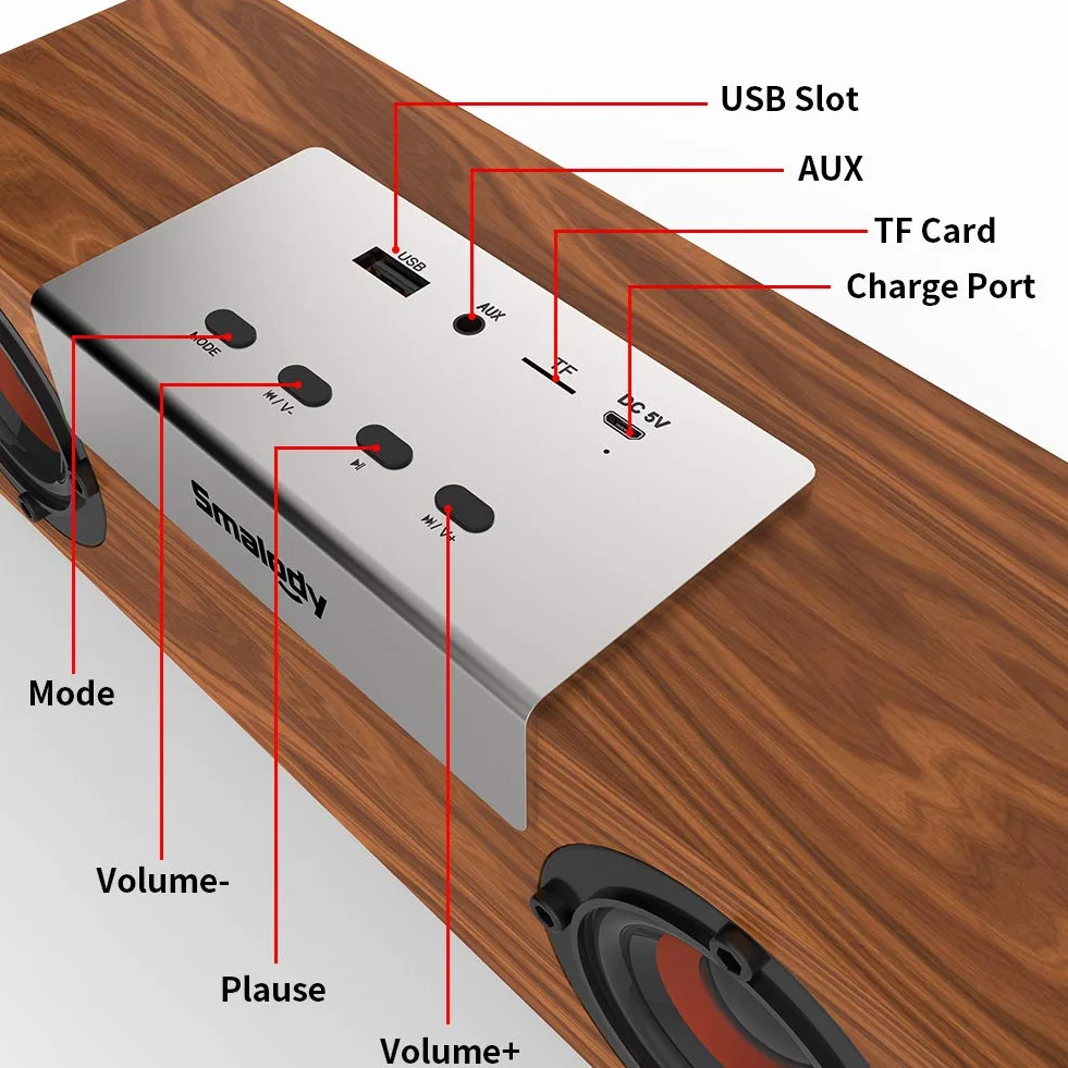 Smalody Głośniki Bluetooth, retro drewniany przenośny głośnik, wbudowane USB, gniazdo karty TF i wejście AUX, do telefonu, tabletu, komputera - dekoracja domu