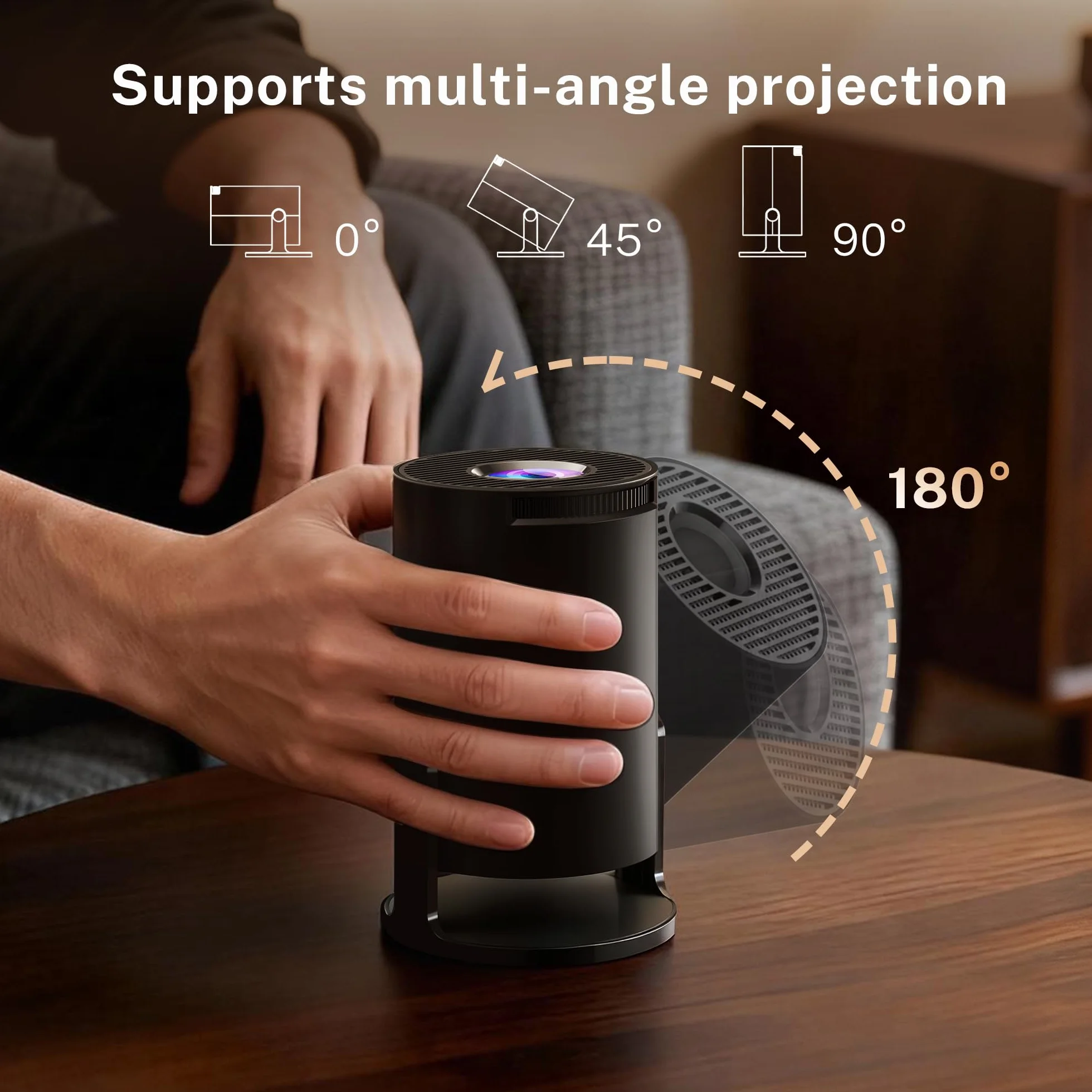 Mini projektor ze zintegrowanym WiFi i Bluetooth, Android 14, 1080P 4K, przenośny projektor z obrotem 180°, wersja HY300pro+ do użytku domowego i zewnętrznego LYNCAST X1