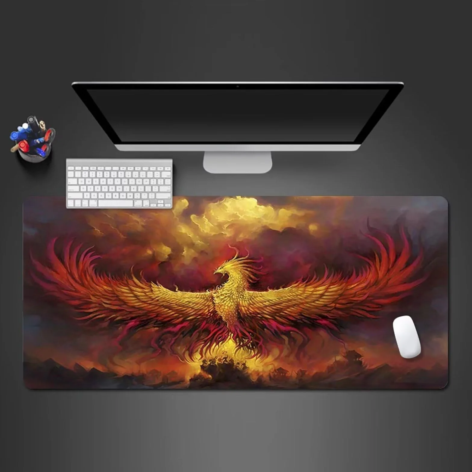 Flaming Phenix podkładka pod mysz, 1200 x 600 x 3 mm, rozszerzona duża podkładka pod mysz, podkładka na biurko, zszywane krawędzie, antypoślizgowa gumowa podstawa, podkładka pod klawiaturę,