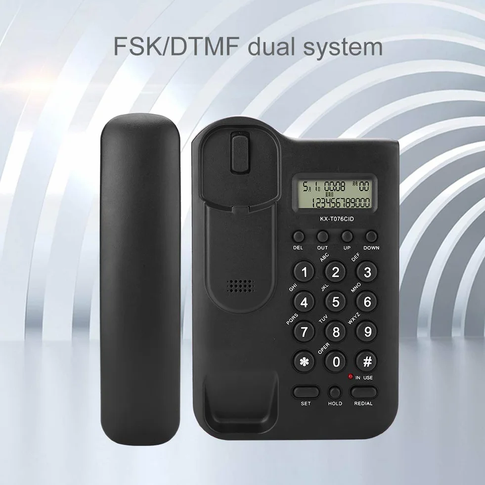 Telefon stacjonarny, telefon domowy, hotel, telefon przewodowy, biurko, ściana, biuro, telefon stacjonarny, podwójny system FSK/DTMF (czarny)