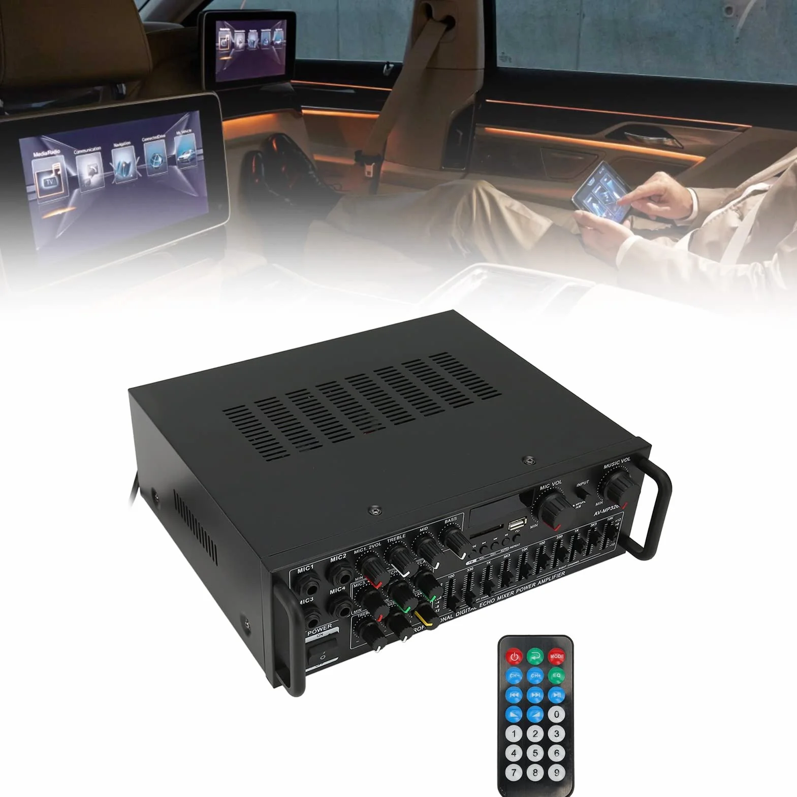 Luocute Domowy Wzmacniacz Mocy, Stereofoniczny Wzmacniacz Audio 300 W z Korektorem 5.0 EQ USB SD Radio FM, do Domu Samochód Sypialnia Biuro Piwnica Garaż (Wtyczka UE 220 V)