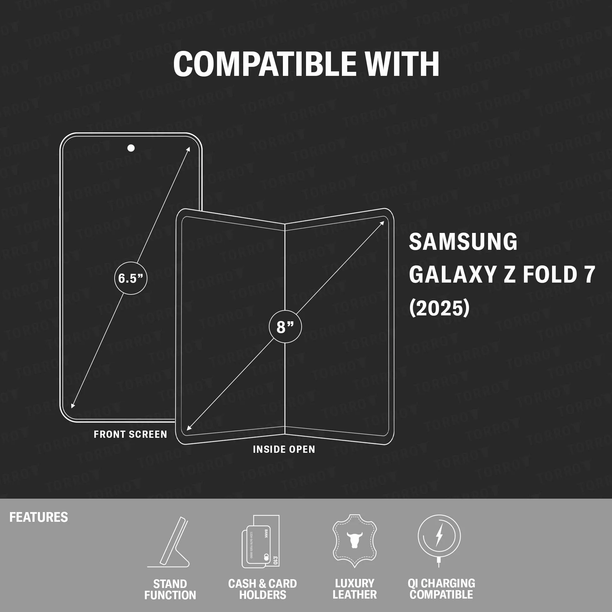 TORRO Etui kompatybilne z Samsung Galaxy Z Fold7 2025 – Premium skórzane etui portfelowe z funkcją stojaka i przegródkami na karty (czarne z czerwonymi detalami)