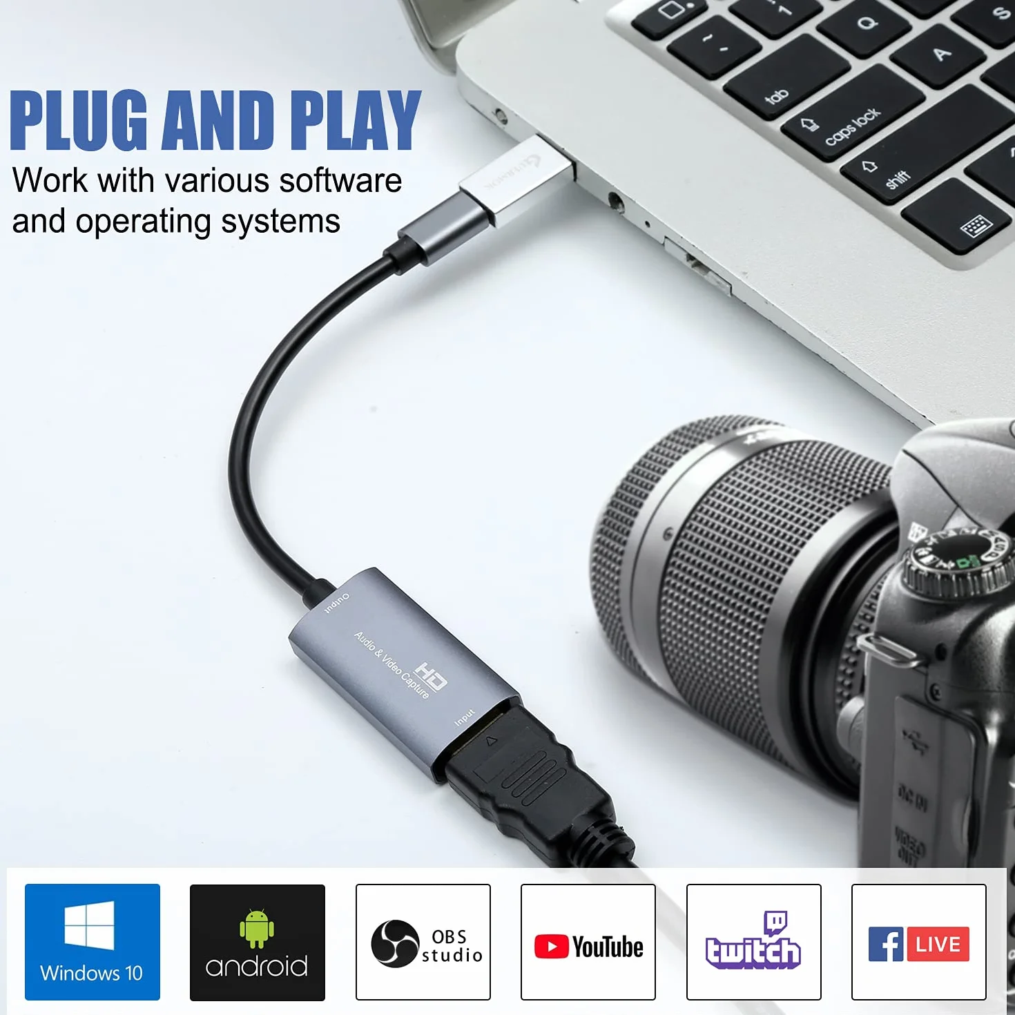 Guermok, Karta przechwytująca HDMI, 2K30FPS / 1080P60FPS, USB3.0, streaming | Streaming, nagrywanie i granie z niskim opóźnieniem, Obsługuje konsole przenośne, Plug & Play bez sterowników, konsole domowe