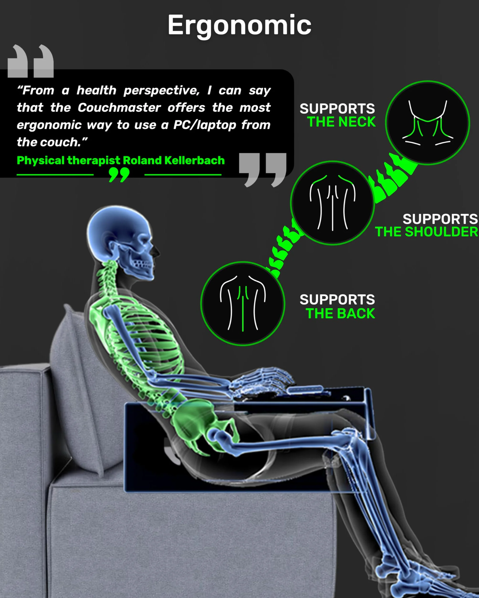Couchmaster® CYBOT (ergonomiczne biurko do notebooków lub bezprzewodowej peryferii, w zestawie poduszka, nadaje się na kanapę/łóżko)