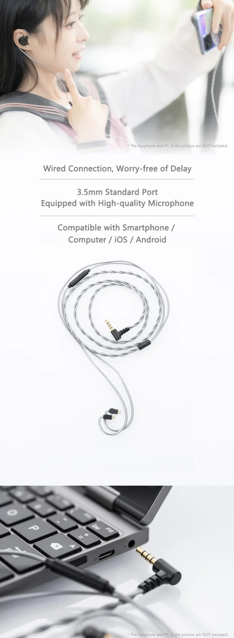 Moondrop MC1 Uniwersalny kabel mikrofonowy 3,5 mm do słuchawek dousznych Kabel mikrofonowy 0,78mm-2pin
