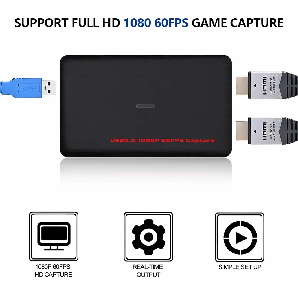 Karta przechwytująca HDMI Y&H 4K30 1080p60, USB 3.2 Gen 1 typu C i USB-A, brak opóźnień przejście sygnału, wejście liniowe 3,5 mm, wtyczka do PS5/Xbox//DSLR/iPad Pro/Mac/Windows/OBS, kieszeń
