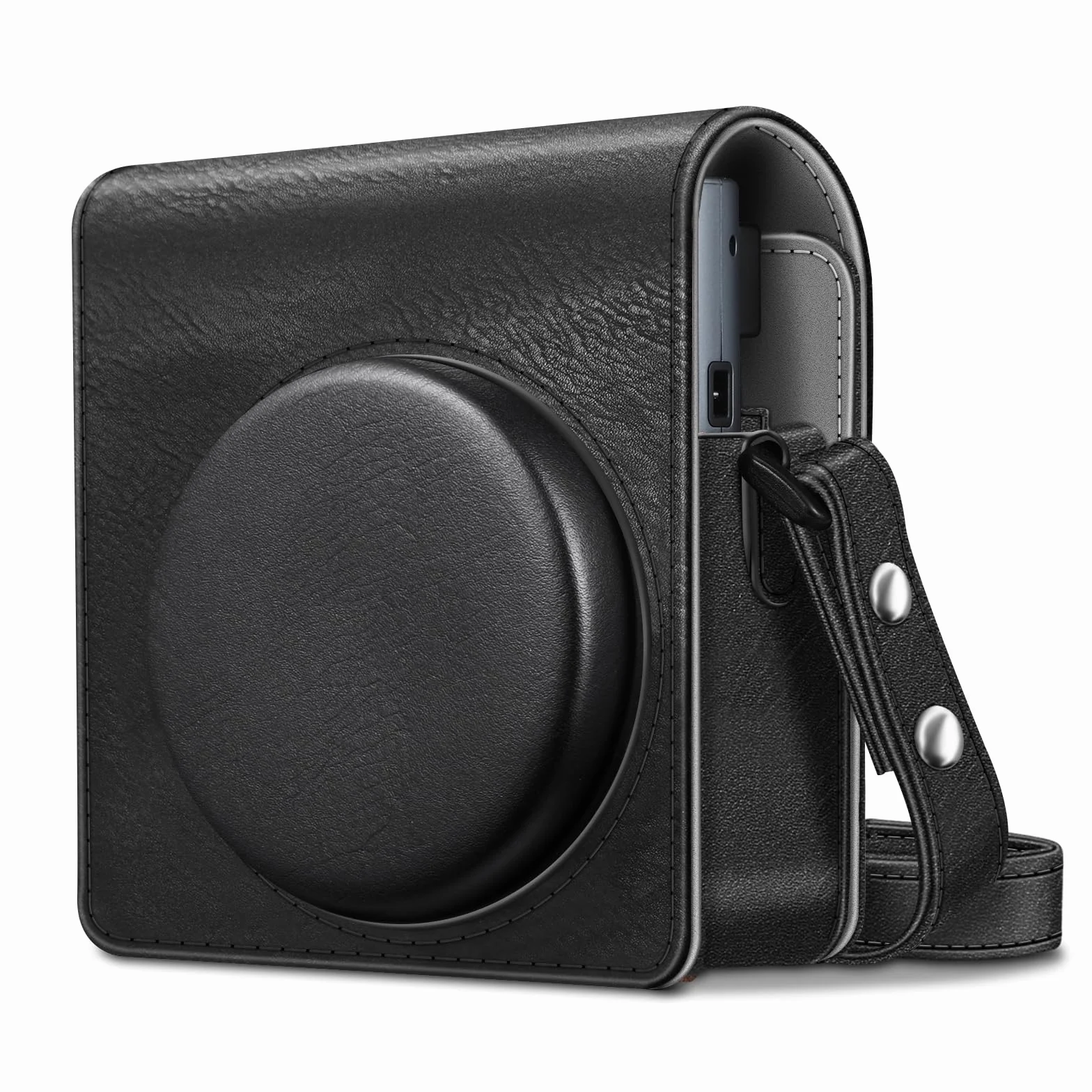 FINTIE Etui ochronne do Fujifilm Instax Mini 41 aparat natychmiastowy – wysokiej jakości wegańska skóra pokrowiec ze zdejmowanym regulowanym paskiem, Vintage czarny, torba na aparat fujifilm