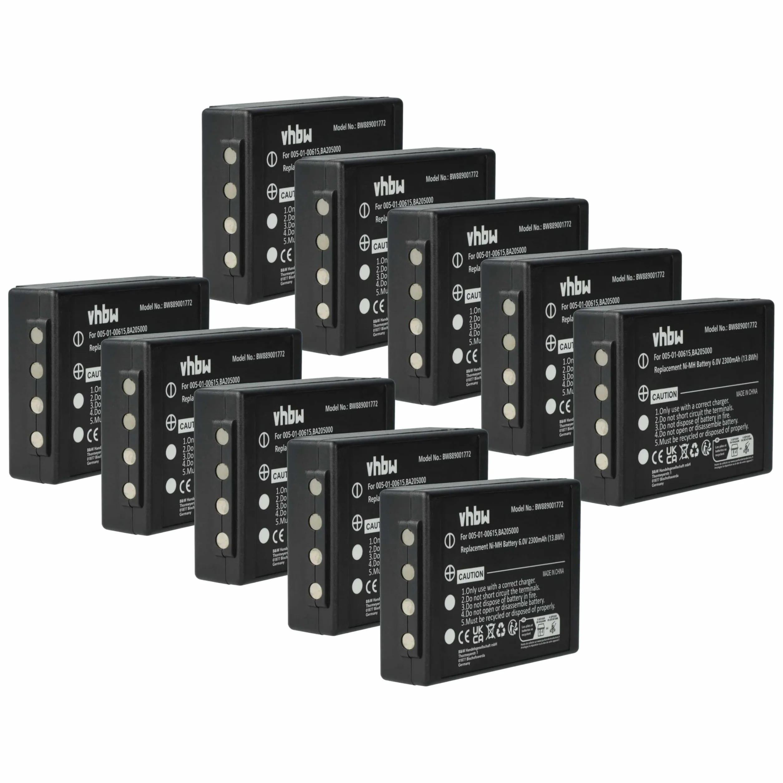 vhbw 10 x bateria zastępuje HBC BA225000, BA209062, BA209061, BA209060 do przemysłowego pilota zdalnego sterowania (2300 mAh, 6 V, NiMH) - czarny