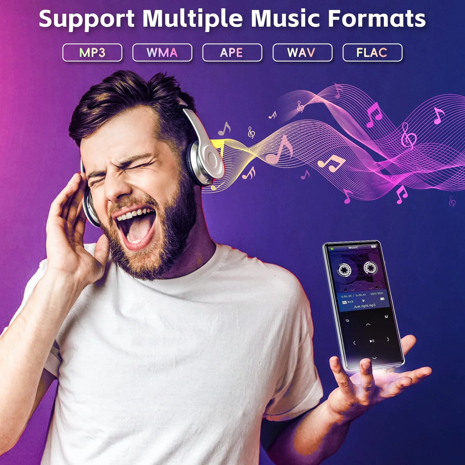 HIFI WALKER Odtwarzacz MP3 M7 – 128 GB, Bluetooth 5.0, ekran dotykowy 2,4 cala, odtwarzacz muzyczny z głośnikiem, mini rejestrator głosu ze słuchawkami, przyciskami dotykowymi, przeglądarką zdjęć