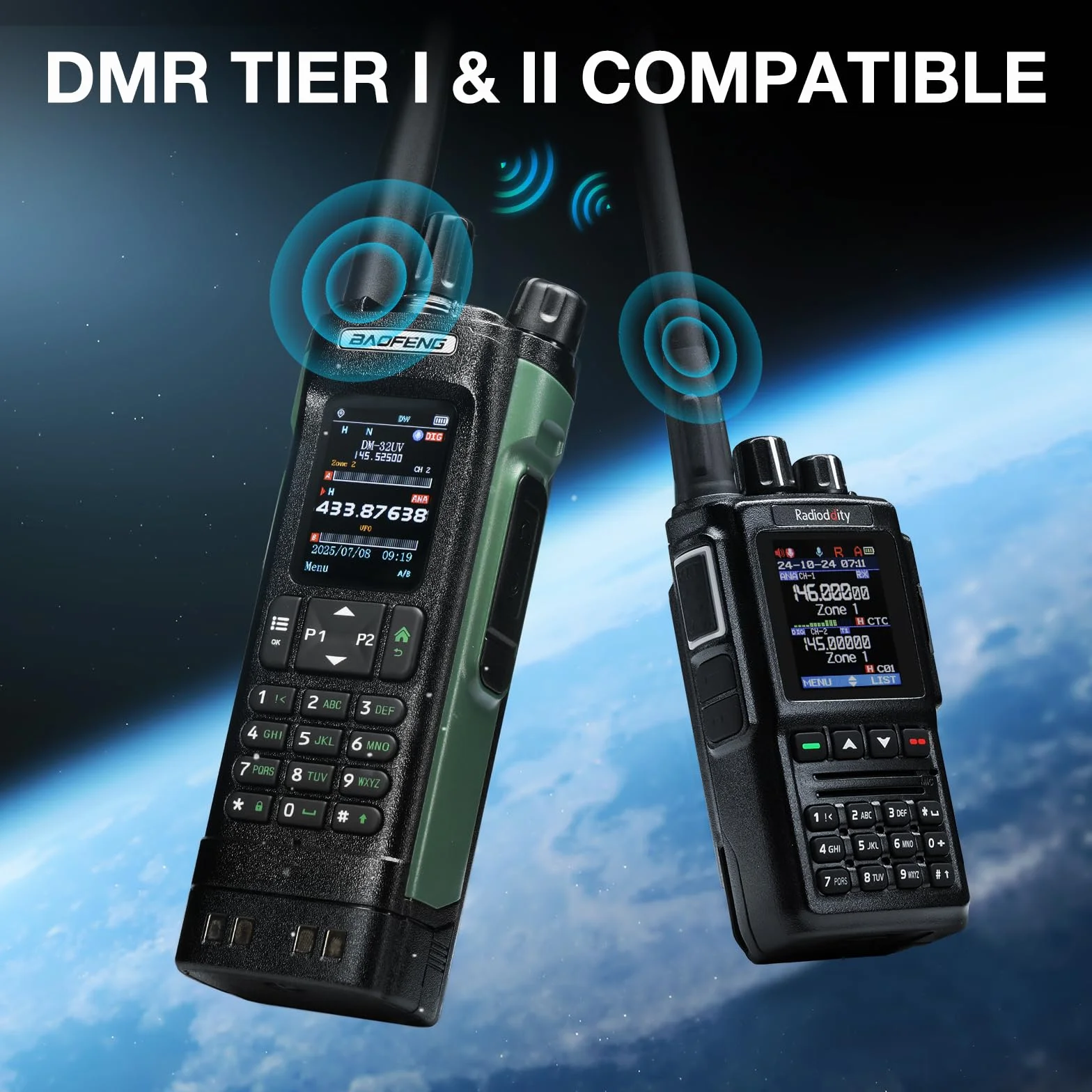 BAOFENG DM-32UV 10W DMR radio, UHF/VHF/AM/FM z GPS i cyfrowym APRS, podwójne gniazdo Tier II, kolorowy wyświetlacz 2", 4000 kanałów, styki 50 K, uchwyt na walizkę, zielony