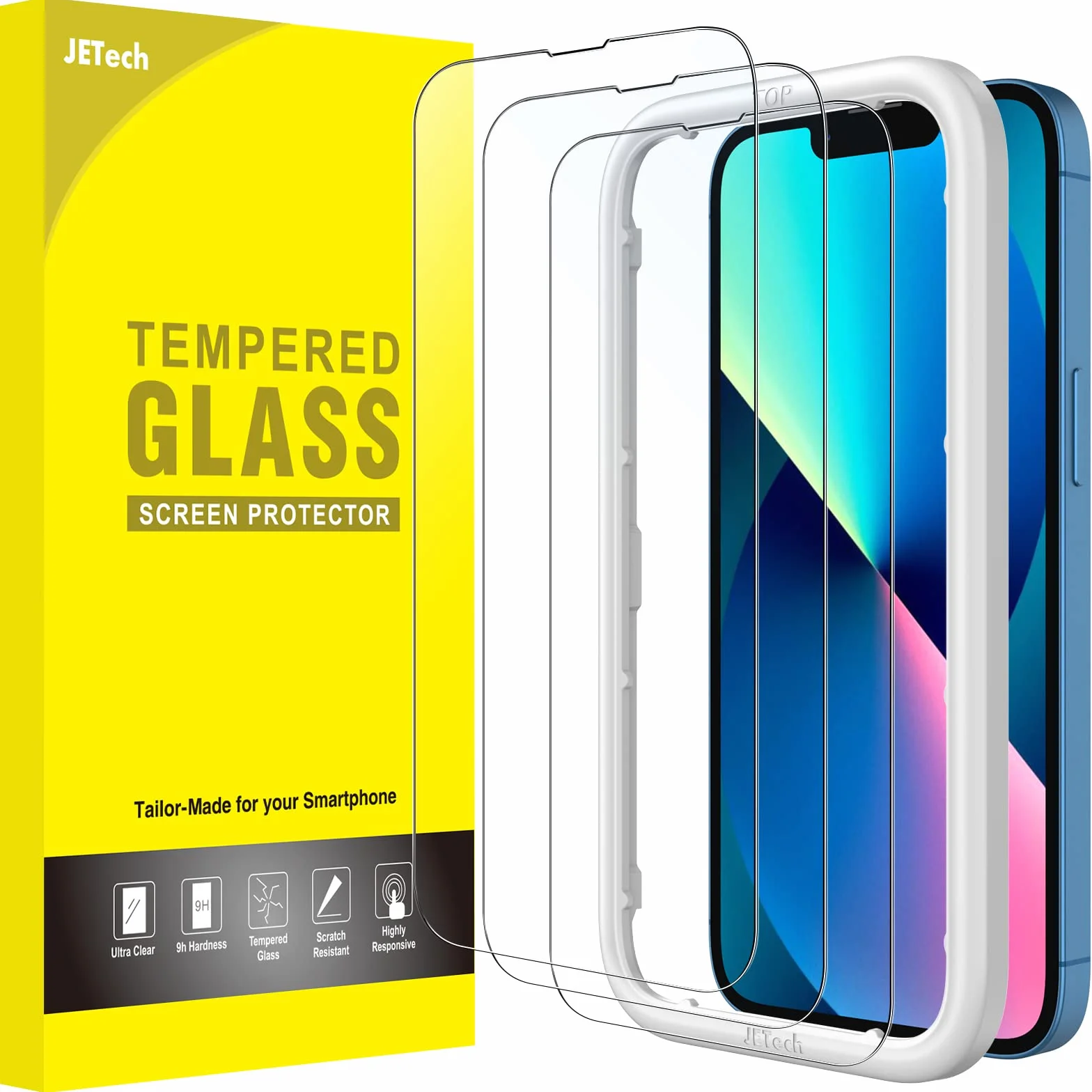 JETech Ochraniacz Ekranu dla iPhone 17e (2026) / iPhone 16e / iPhone 13/13 Pro, Screen Protector z Szkło Hartowane Film Folia z Narzędzie Łatwej Instalacji, 6,1 Cala Wyświetlacz, 3 Sztuki
