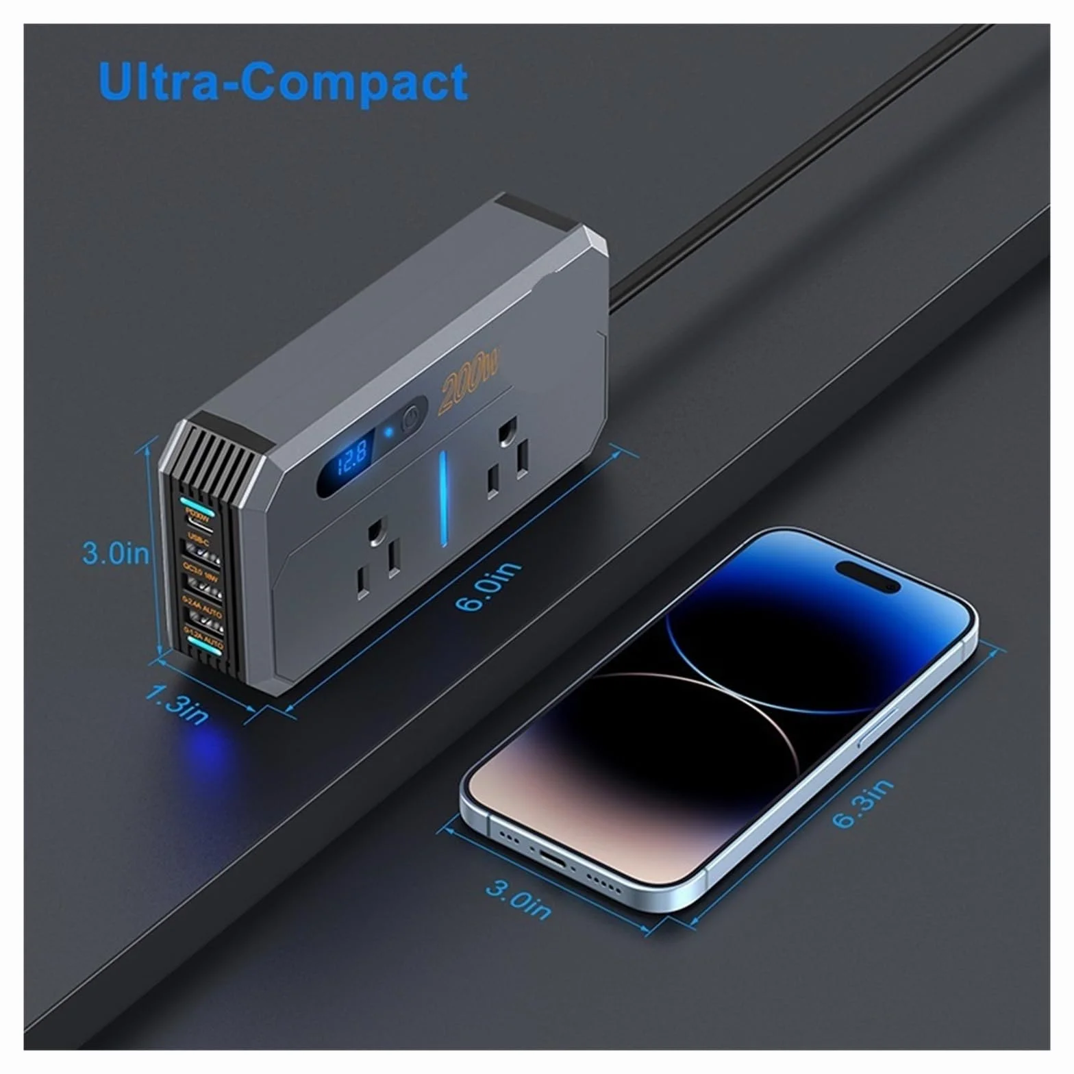 Falownik, 200W Inwerter samochodowy Zapalniczka samochodowa Szybkie ładowanie USB Konwerter zasilania Gniazdo PD Ładowarka samochodowa(7711-12V)