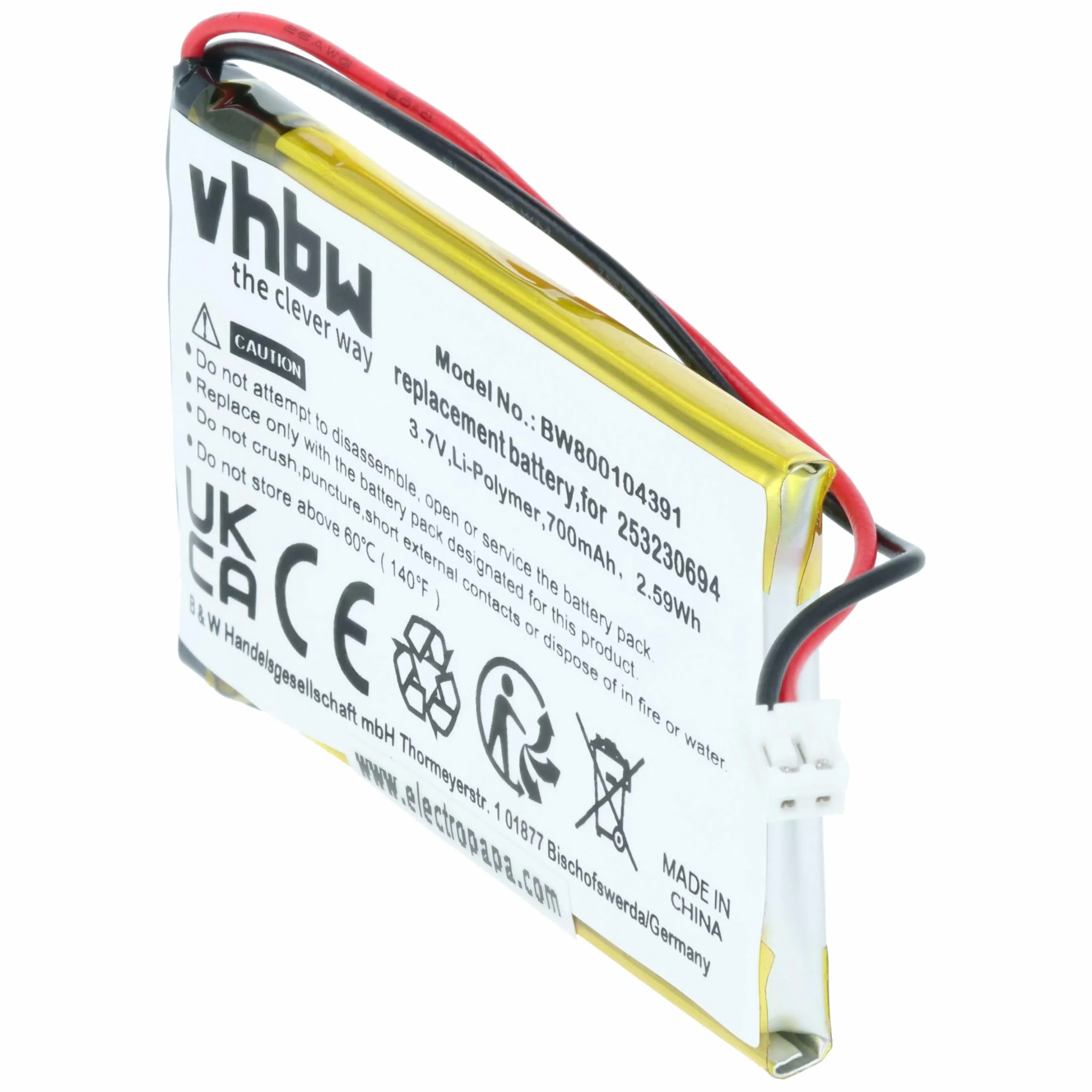 2 x zestaw baterii VHbw 700 mAh do bezprzewodowego telefonu stacjonarnego SAGEM 690, TELSTRA CTB104, THUB, zastępuje 253230694, CTB104, LP043048AH
