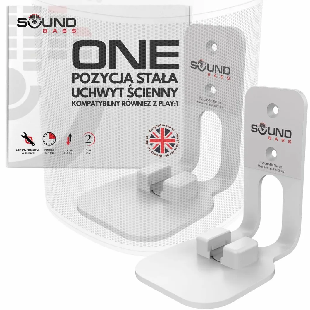 ONE, Gen 2, SL & Play:1 Uchwyt Ścienny, Zestaw Podwójny (2 szt.), Biały, Kompatybilny z Sonos ONE, Gen 2, ONESL i PLAY1