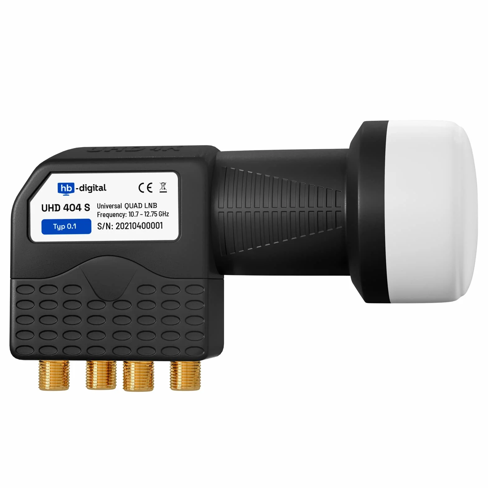 HB-DIGITAL Quad LNB LNC 4 uczestników bezpośredni ✨ Full HD TV 3D 4K czarny Black ■ styki pozłacane ■ ochrona przed warunkami atmosferycznymi (wyciągana)