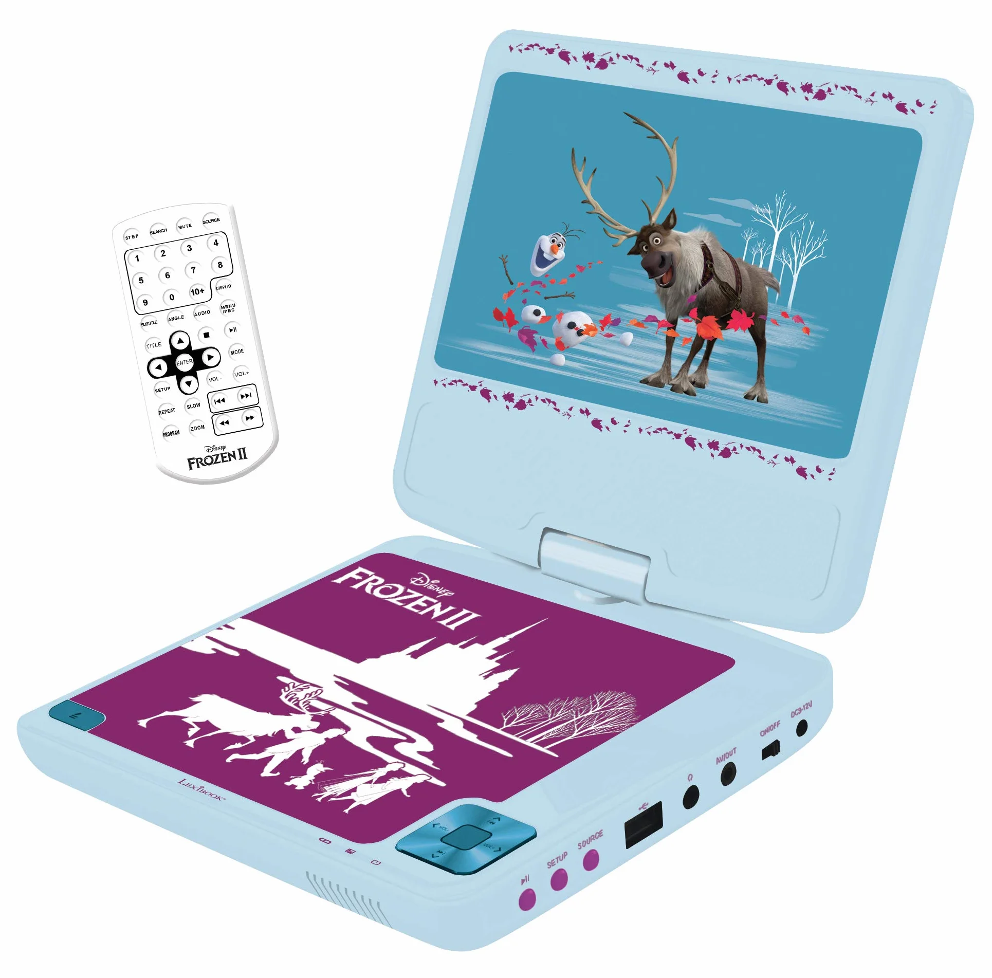 Lexibook, Kraina Lodu, Przenośny odtwarzacz DVD, DVDP6FZ | Obrotowy ekran 7 cali, pilot, USB, akumulator