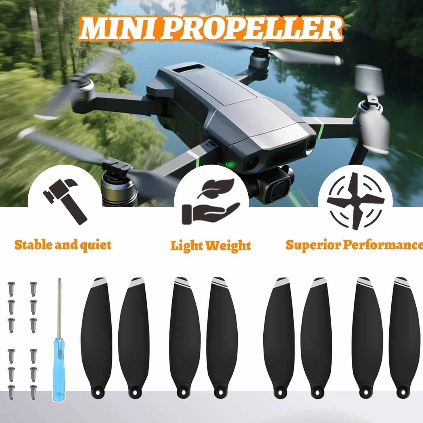 Śmigła do DJI Mini 4K, Mini 2/SE, zestaw 24 szt. z 3 śrubokrętami i 36 śrubami