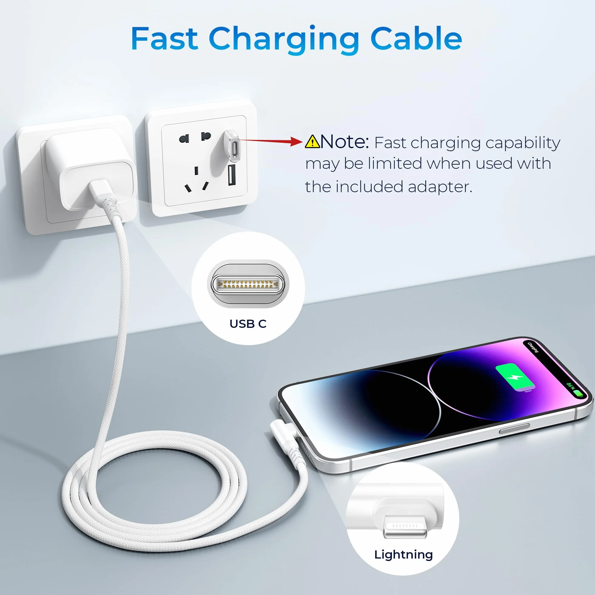 Kabel do ładowania samochodowego iPhone 14 USB-C Lightning 90° 2m szybkie ładowanie PD