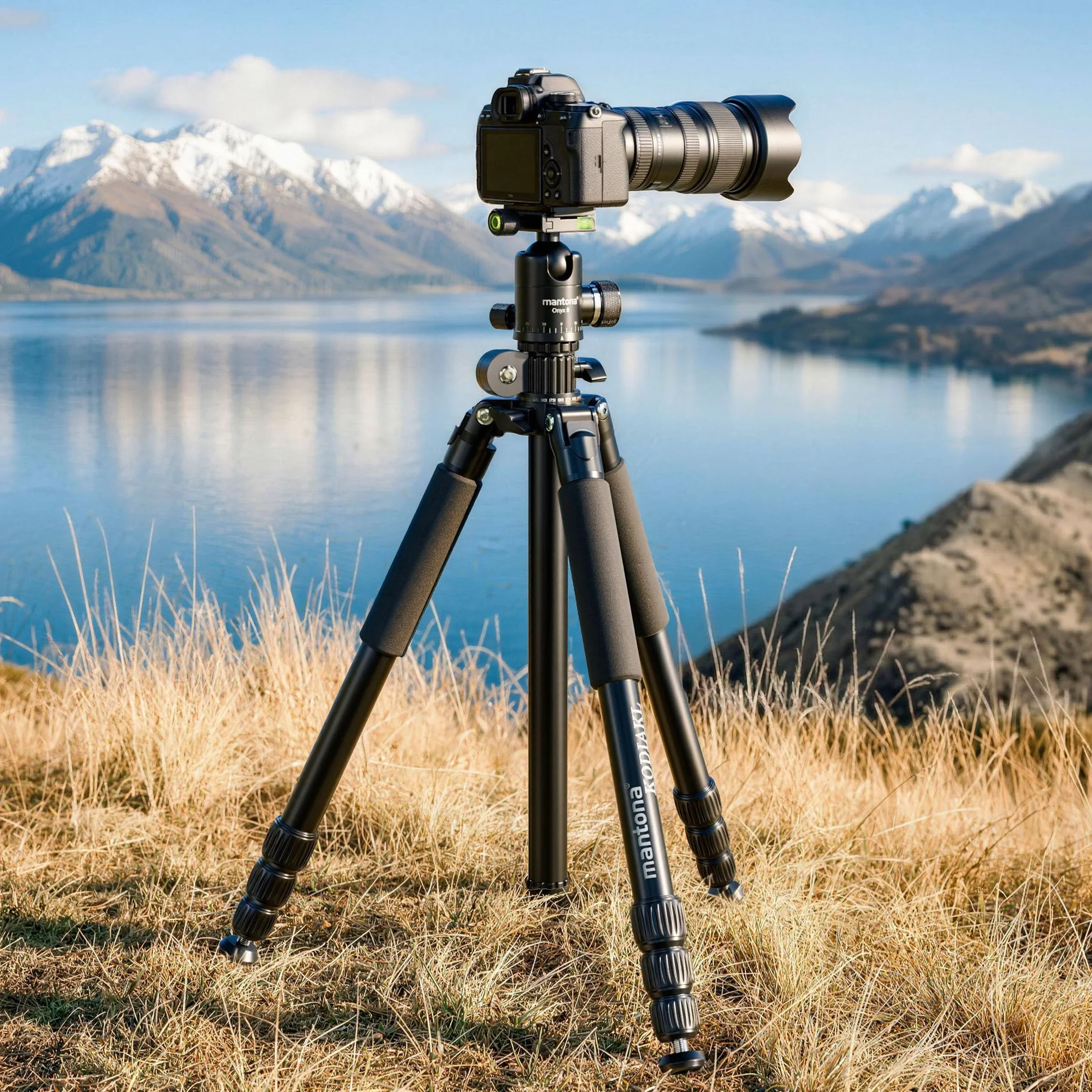 Mantona Zestaw statyw fotograficzny Kodiak L 284 + głowica do statywu Onyx 8, aluminiowy statyw z głowicą kulową i szybkozłączką Arca-Swiss
