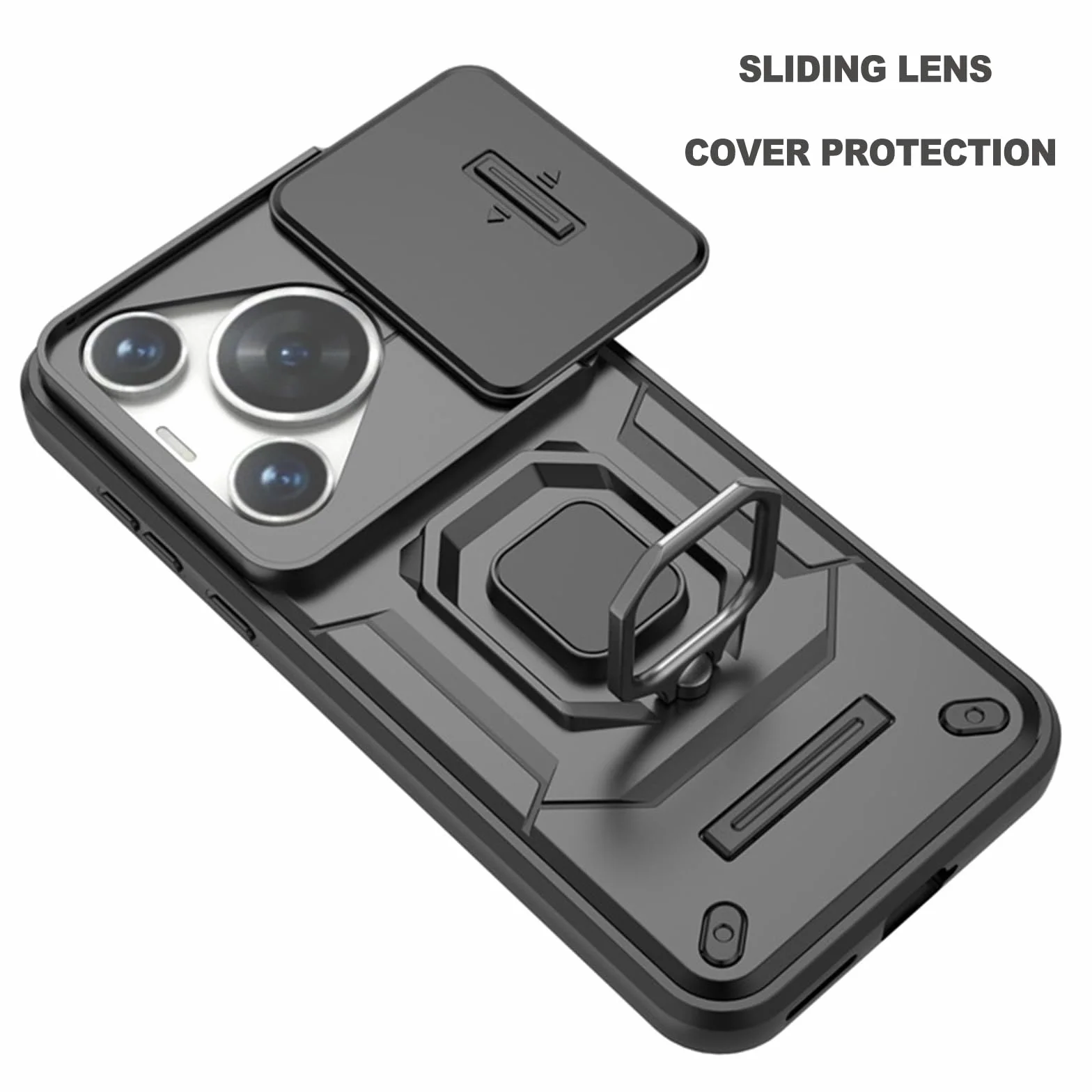 HAZARA Etui odporne na upadek do HuaWei Pura 70 Ultra/70 Pro/70, osłona okna przesuwnego, pierścieniowa podpórka pancerna, odporna na wstrząsy, fioletowa, 70 Ultra
