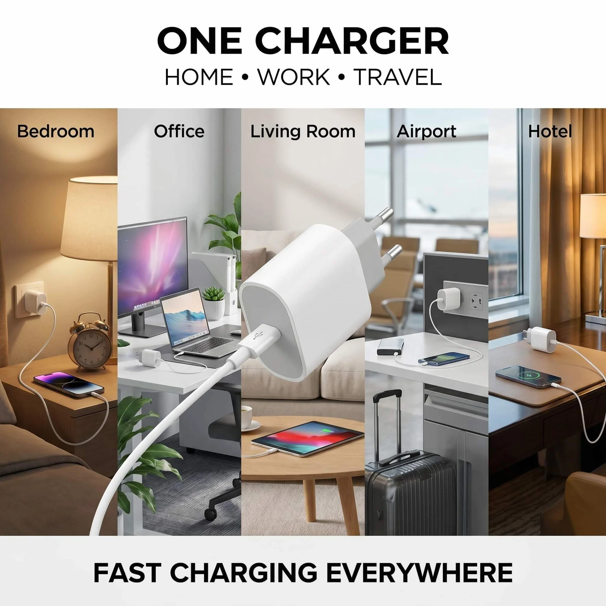 Ładowarka USB-C 25 W z kablem 1 m, zestaw 10 sztuk, szybkie ładowanie PD/PPS, biała, kompaktowa, kompatybilna z iPhone (17/16/15), Samsung Galaxy (S25/S24/S23/S22), Google Pixel, Huawei