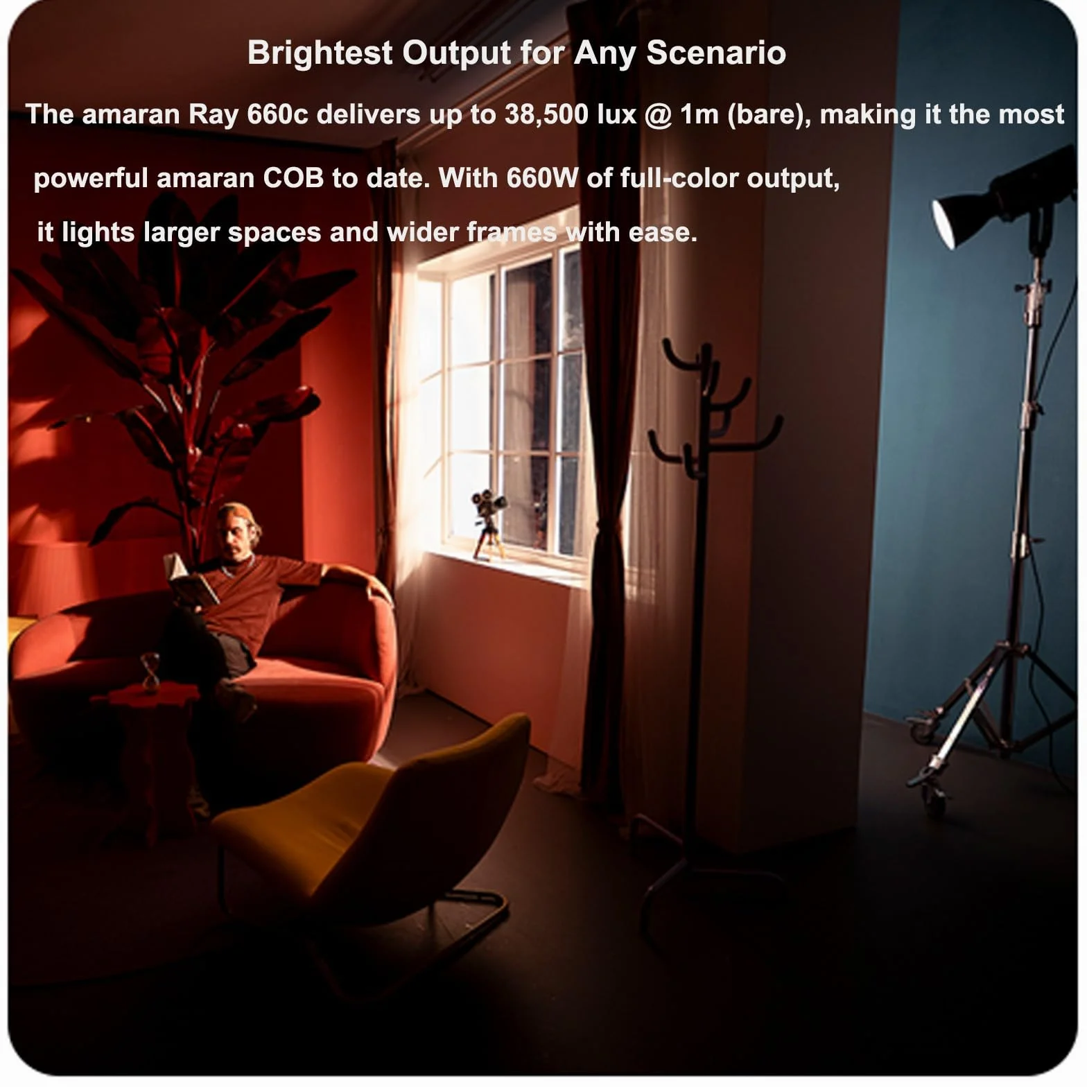 Amaran Ray 660c Full Color RGB Video Light, 660 W Bowens Mount Oświetlenie ciągłe wyjście CCT 1800 K-20 000 K, 38 500 luksów przy 1 m Obsługa APP/DMX Control 12 efektów do fotografii
